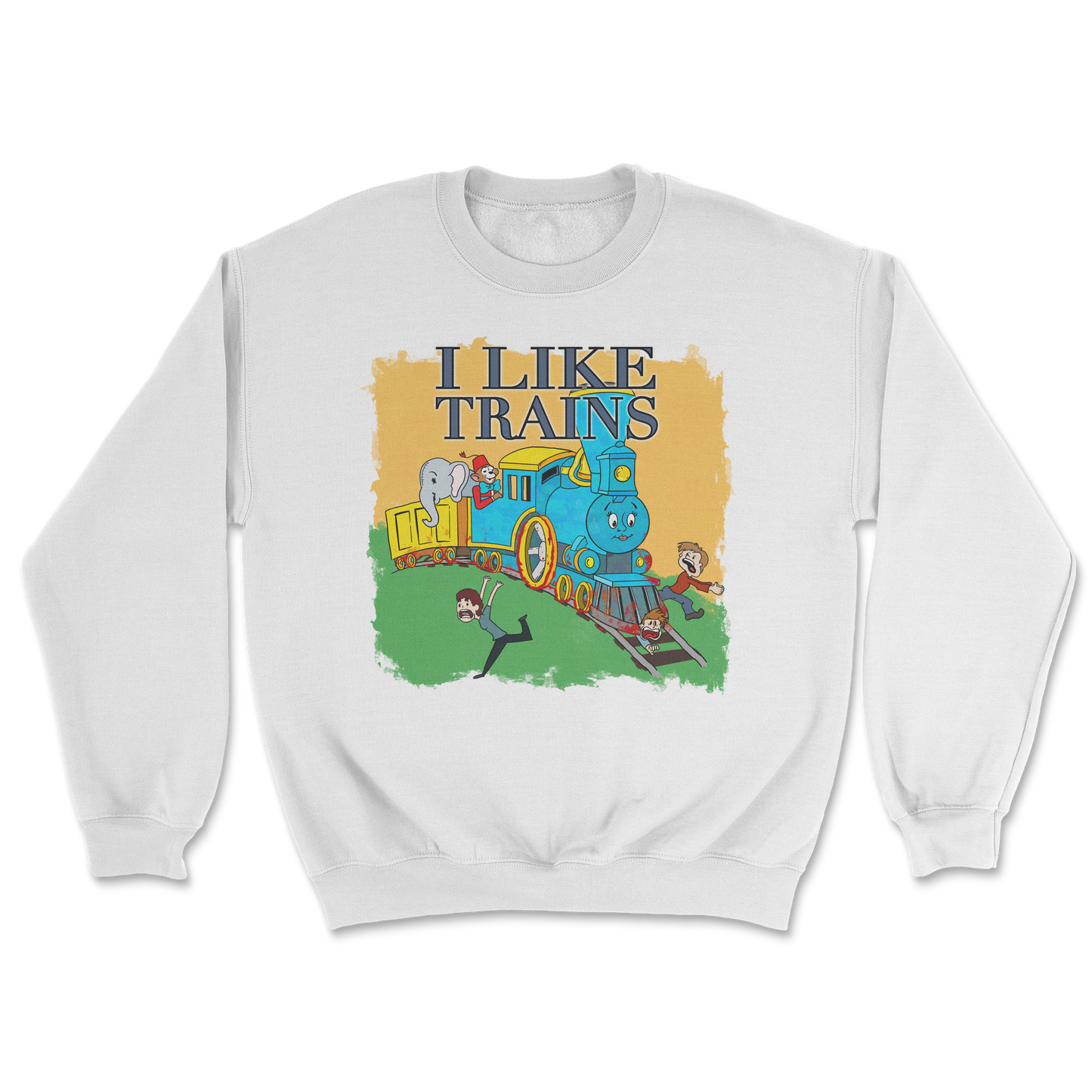 Heavy Blend Crew Neck I Like Trains in White