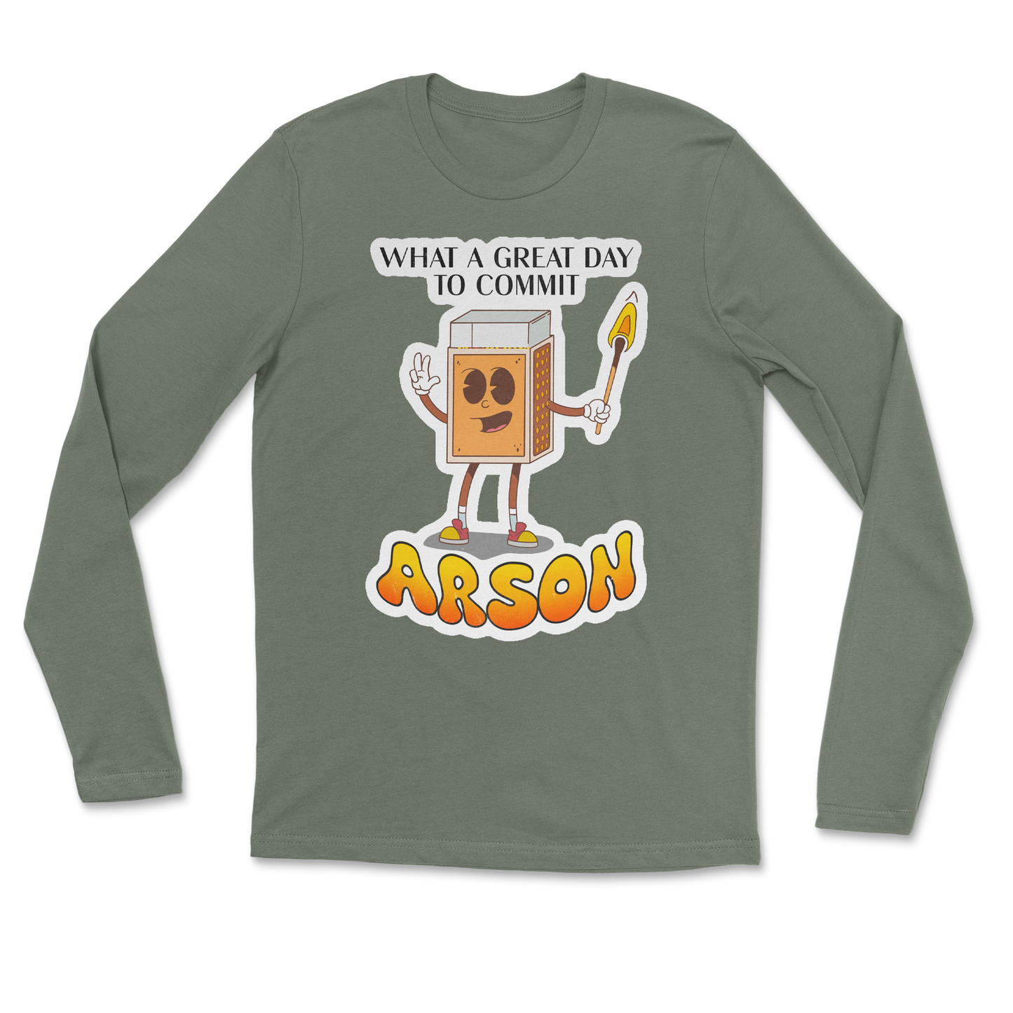 Heavy Blend Long Sleeve Commit Arson in Military Green