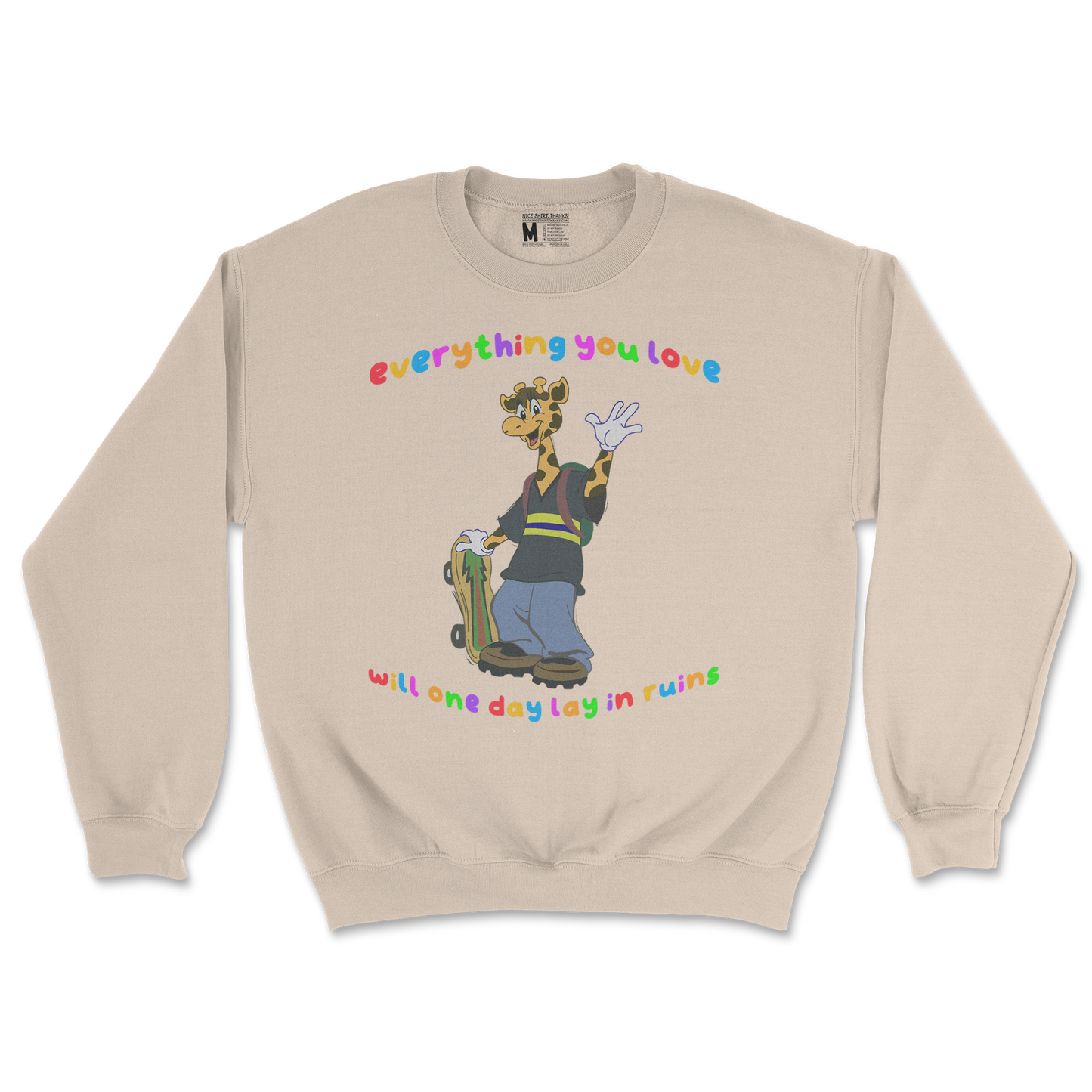 Gildan SoftStyle Crew Neck Jerry the Giraffe in Sand