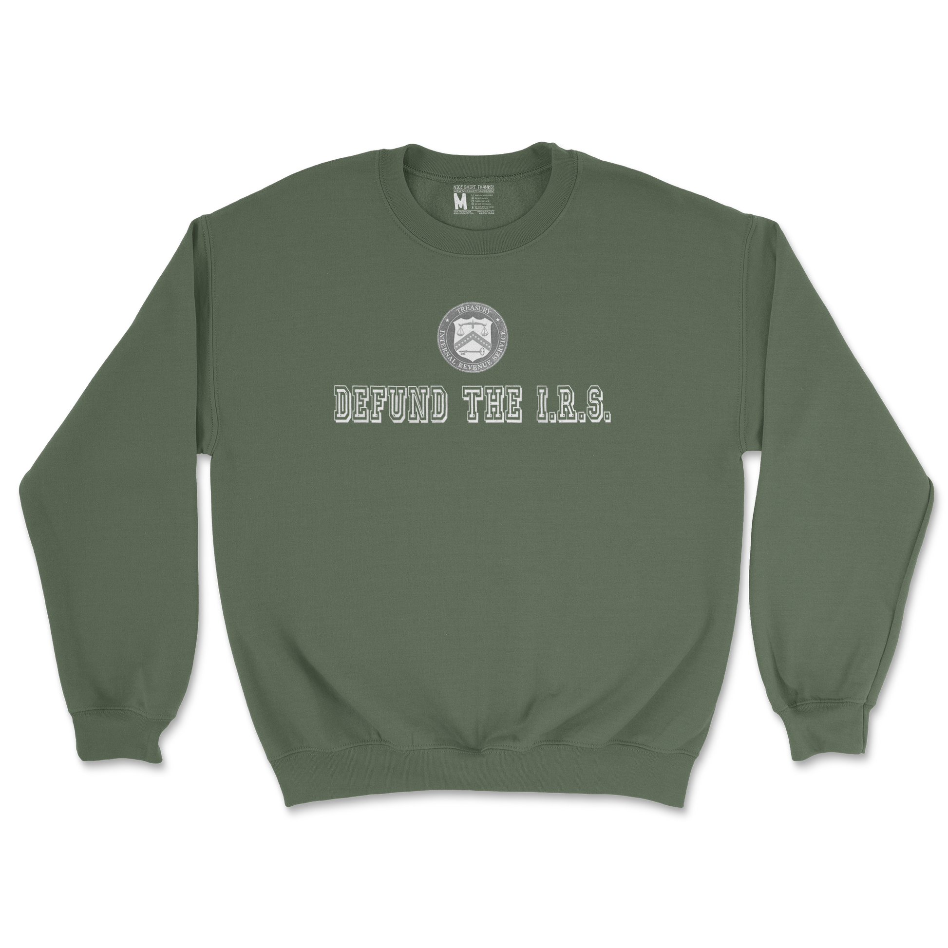 Gildan SoftStyle Crew Neck Defund The I.R.S. in Military Green