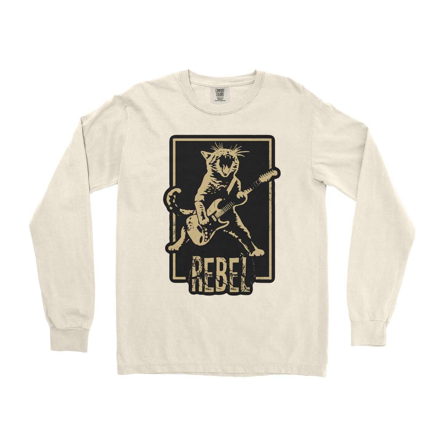 Comfort Colors Long Sleeve Rebel Kitty in Ivory