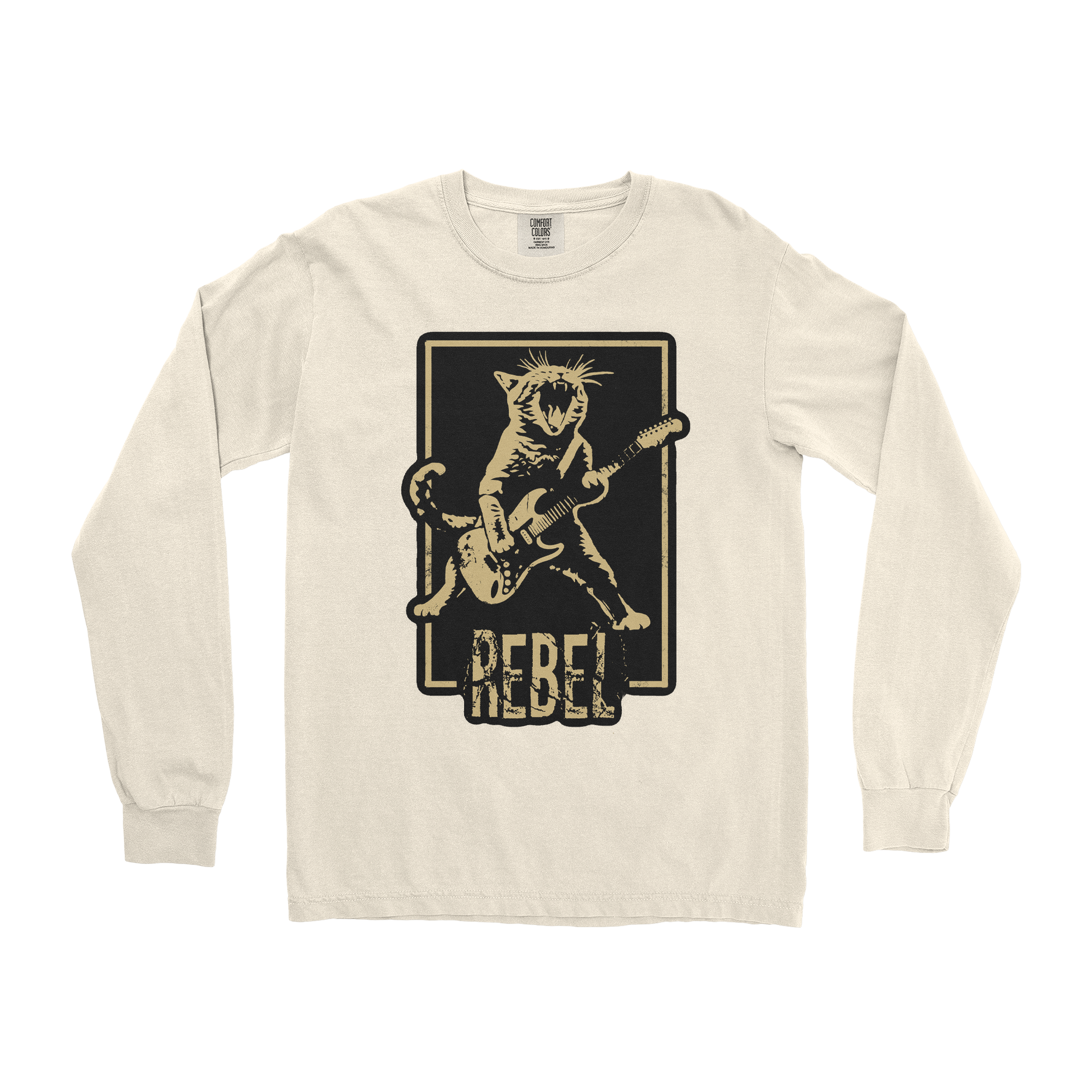 Comfort Colors Long Sleeve Rebel Kitty in Ivory
