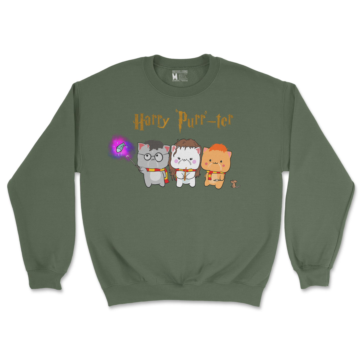 Gildan SoftStyle Crew Neck Harry Purrter in Military Green