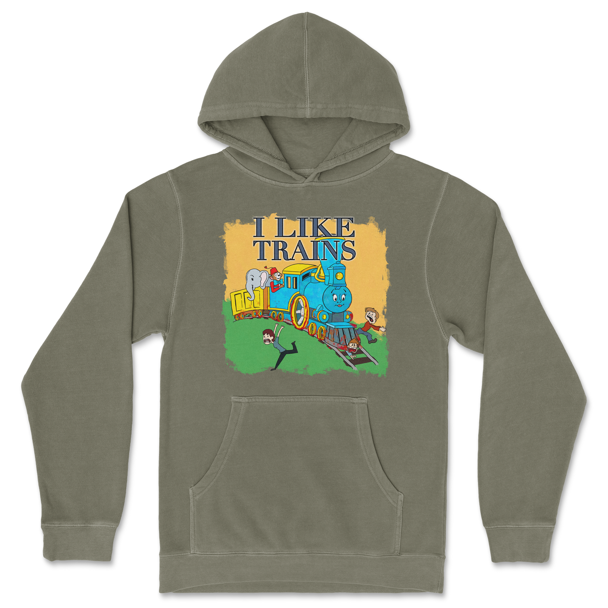 Independent Clothing Co. Hoodie I Like Trains in Olive