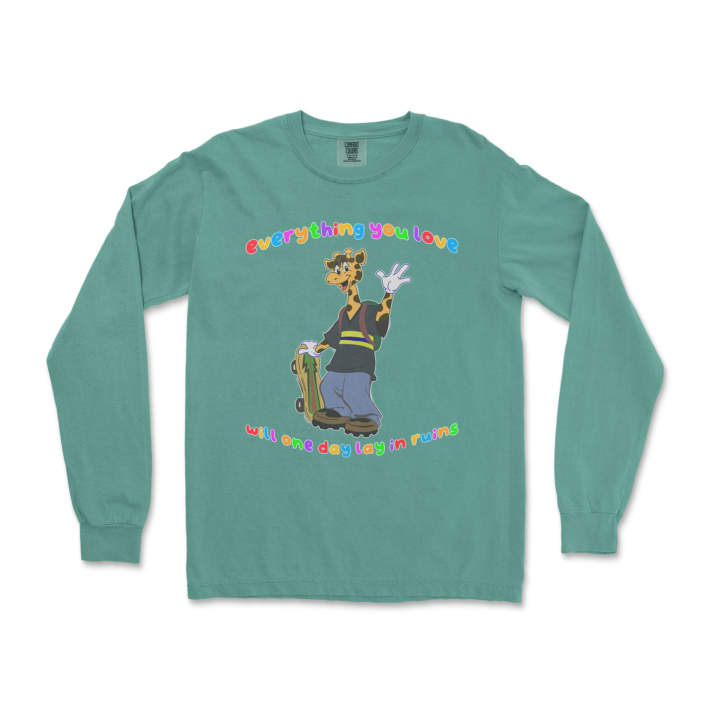 Comfort Colors Long Sleeve Jerry the Giraffe in LightGreen