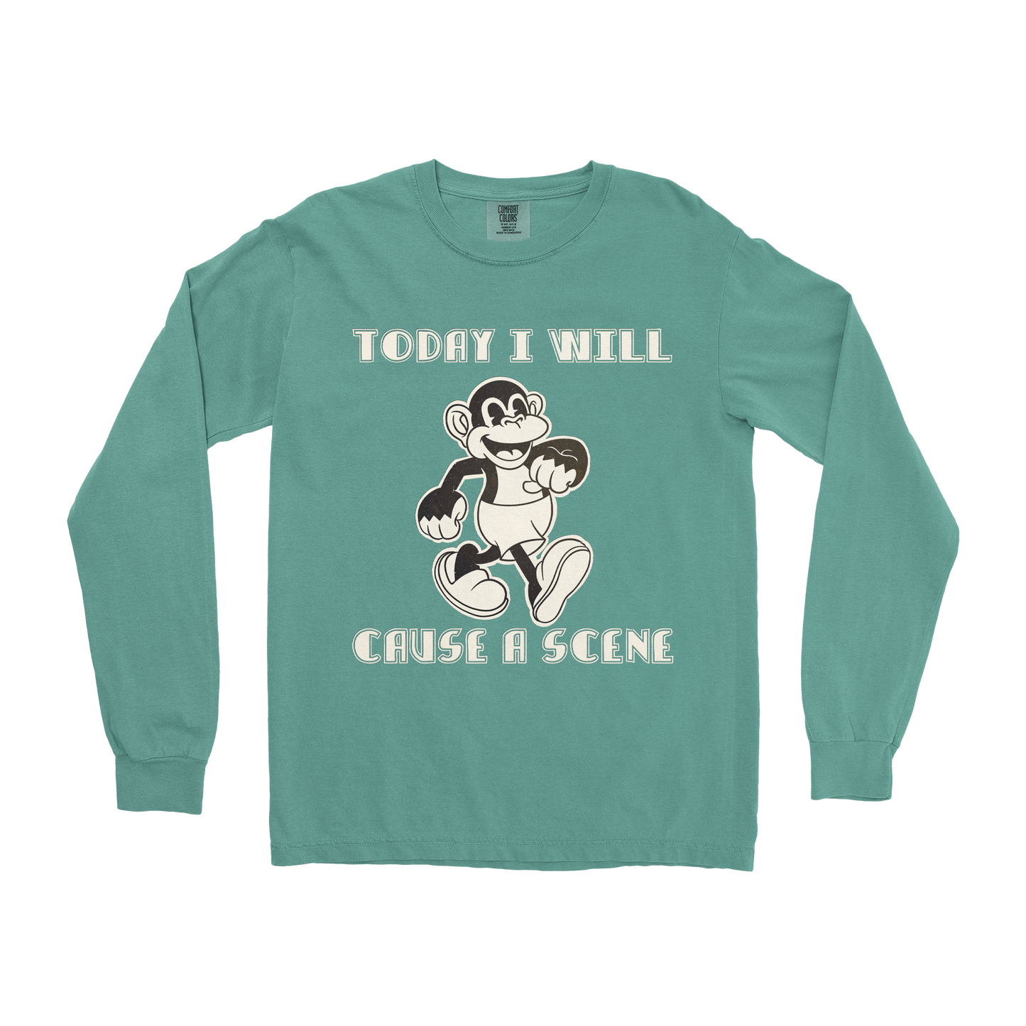 Comfort Colors Long Sleeve Cause A Scene in Light-Green