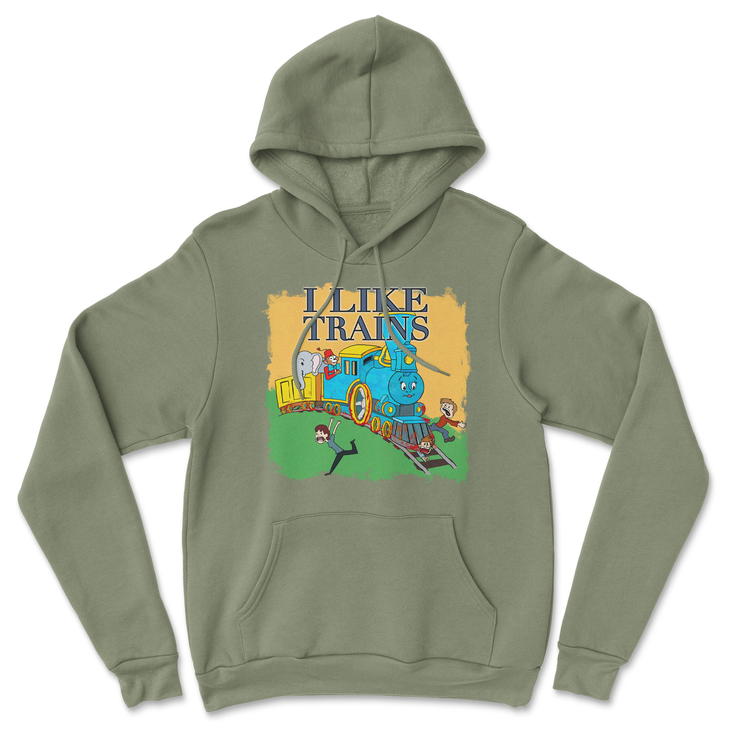 Heavy Blend Hoodie I Like Trains in Military Green