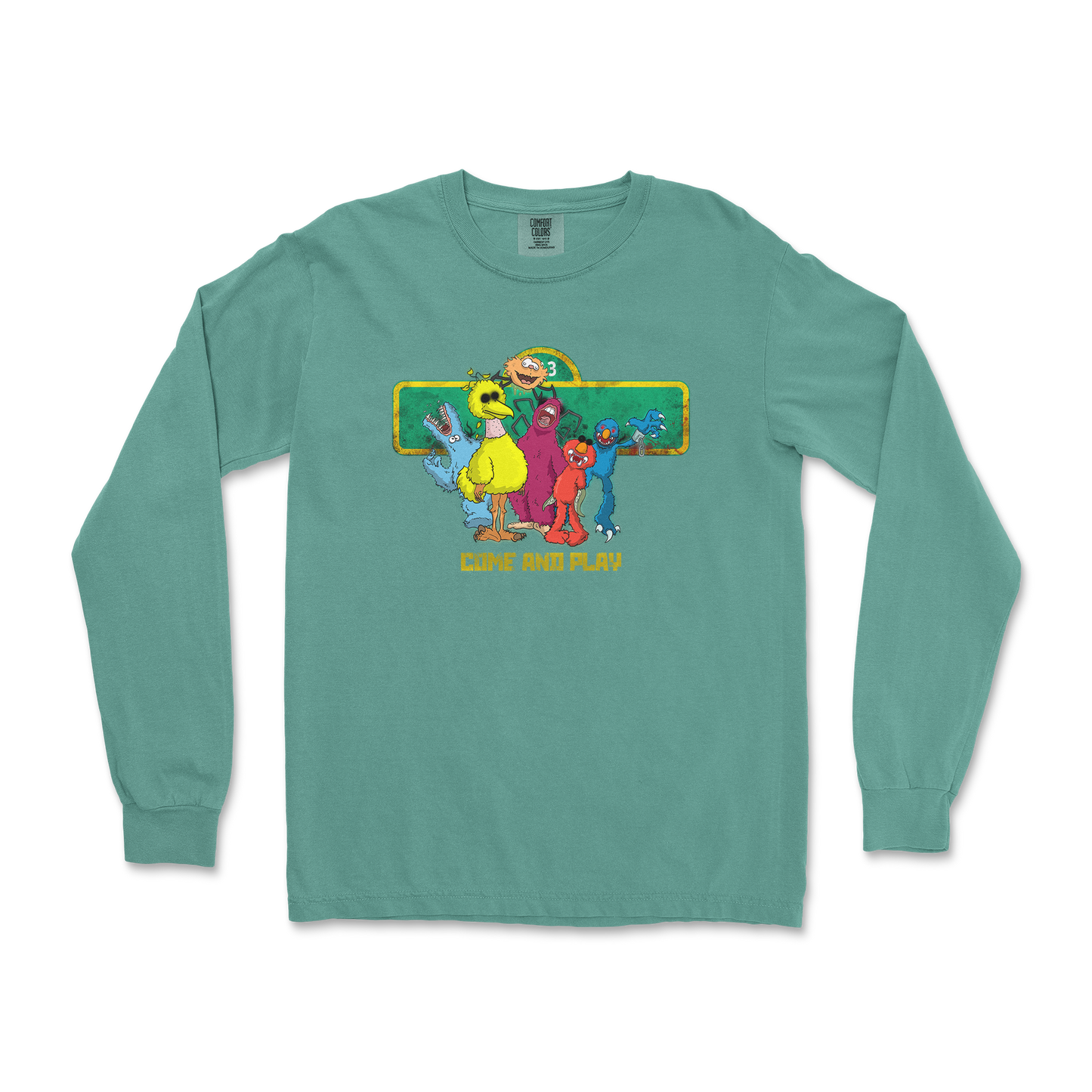 Comfort Colors Long Sleeve Cursed Sesame Street in LightGreen