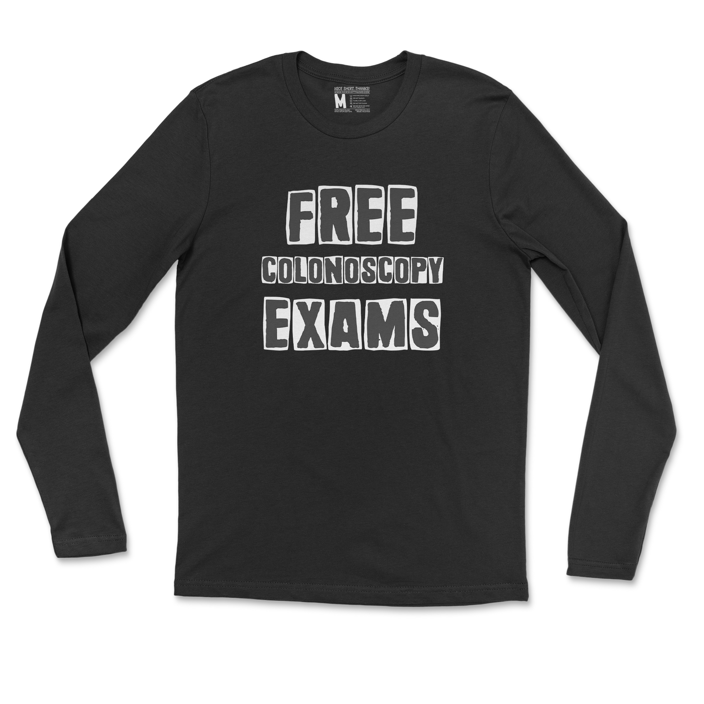Gildan SoftStyle Long Sleeve Free Colonoscopy Exams in Black