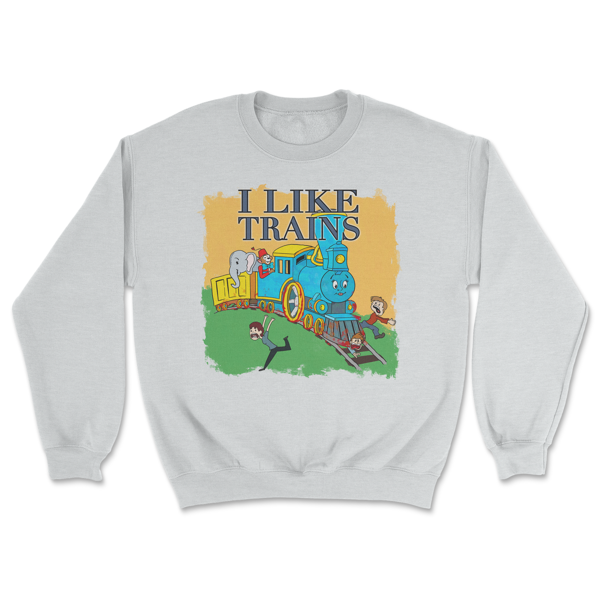Heavy Blend Crew Neck I Like Trains in Sports Grey