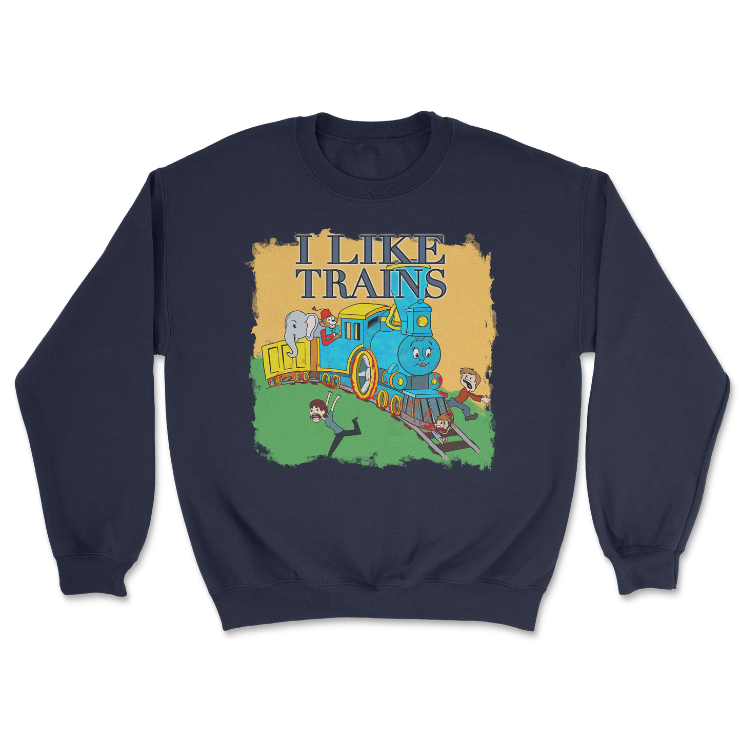 Heavy Blend Crew Neck I Like Trains in Navy