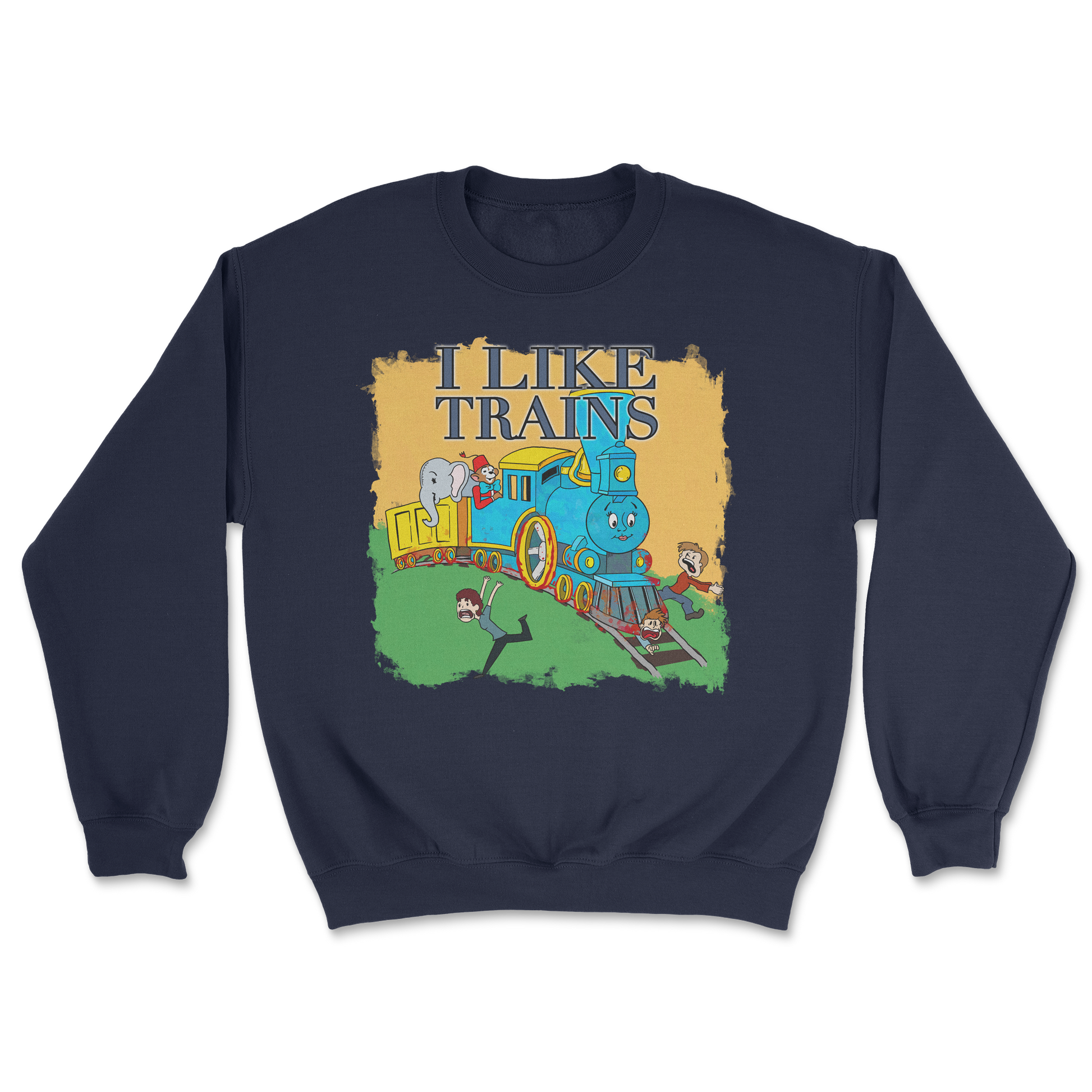 Heavy Blend Crew Neck I Like Trains in Navy