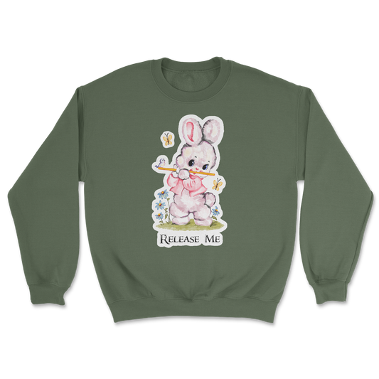 Heavy Blend Crew Neck Cute Bunny in Military Green