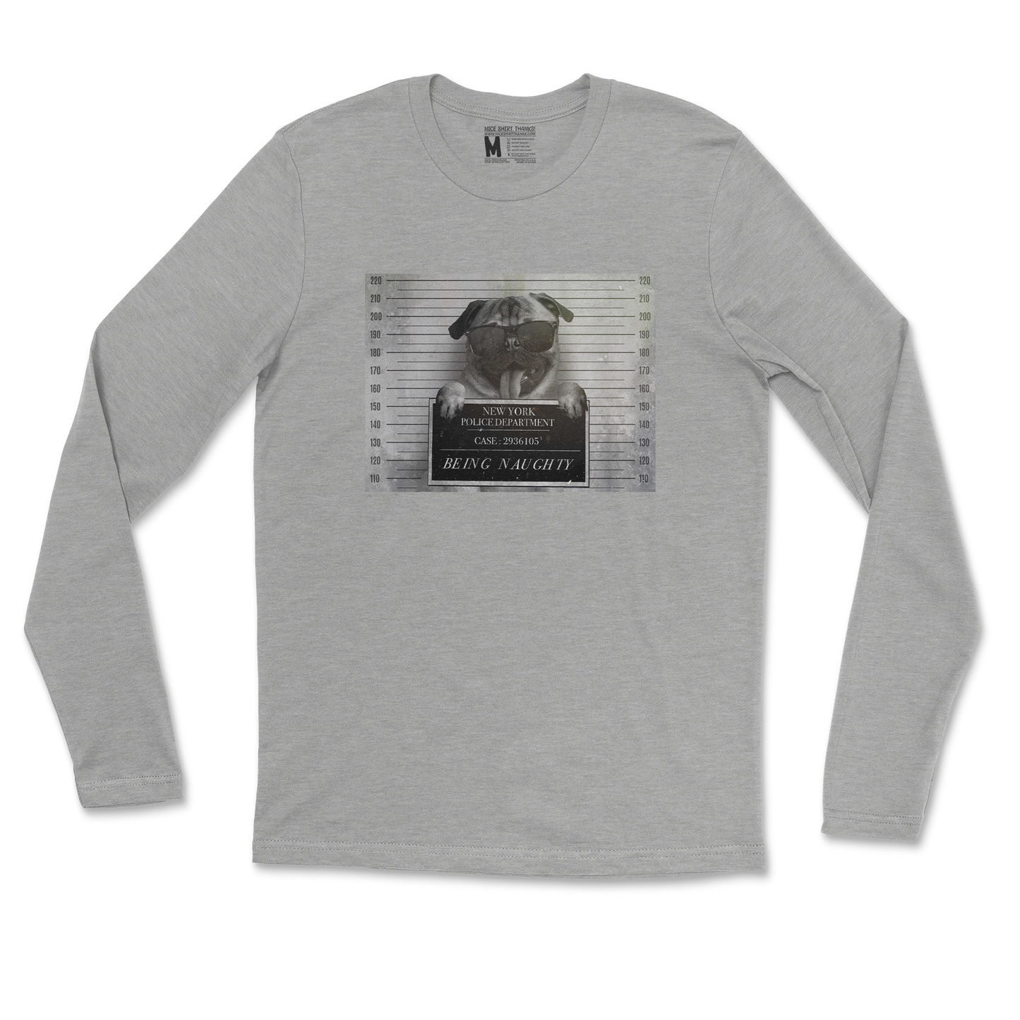 Gildan SoftStyle Long Sleeve Naughty Pug in Sports Grey