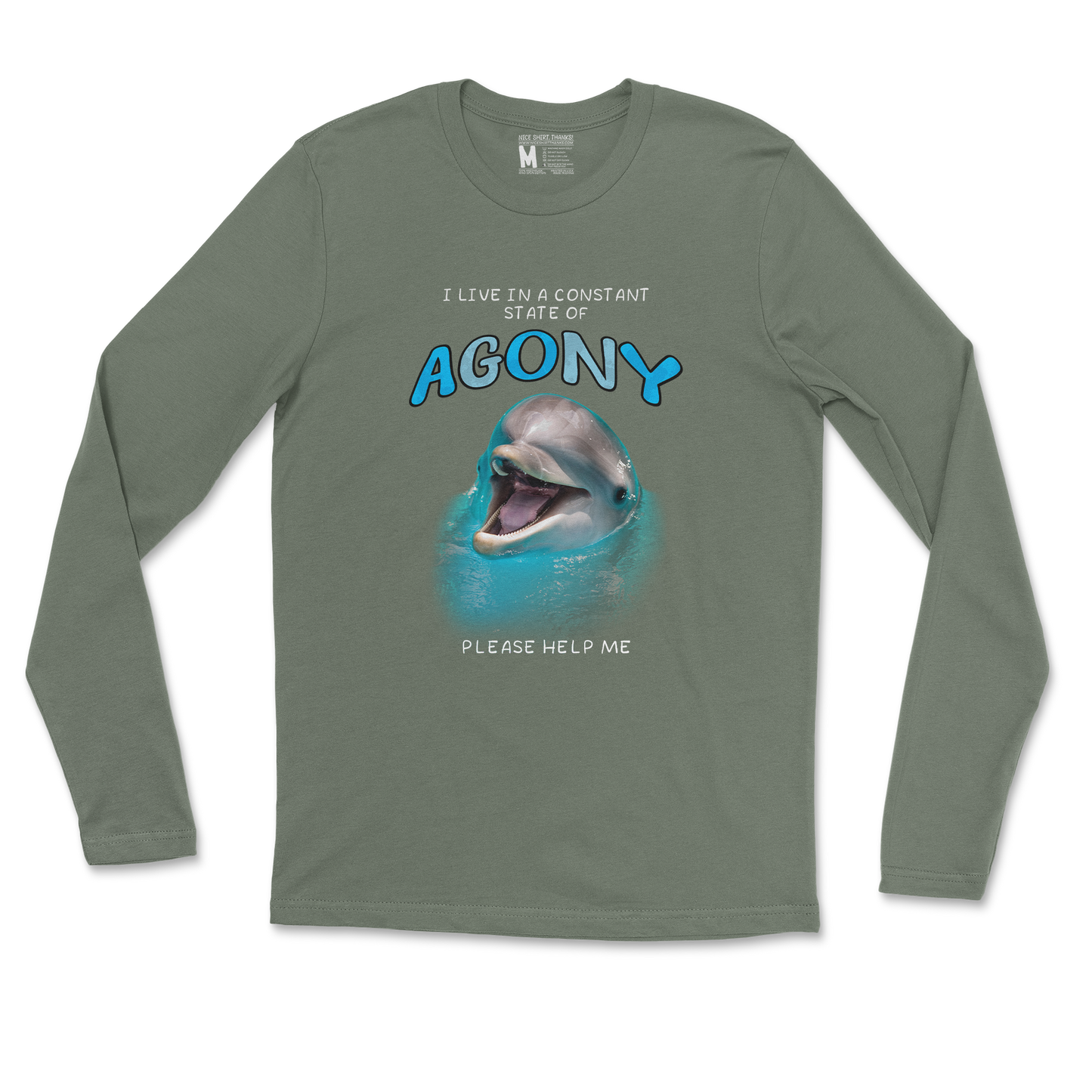 Gildan SoftStyle Long Sleeve Agony Dolphin in Military Green