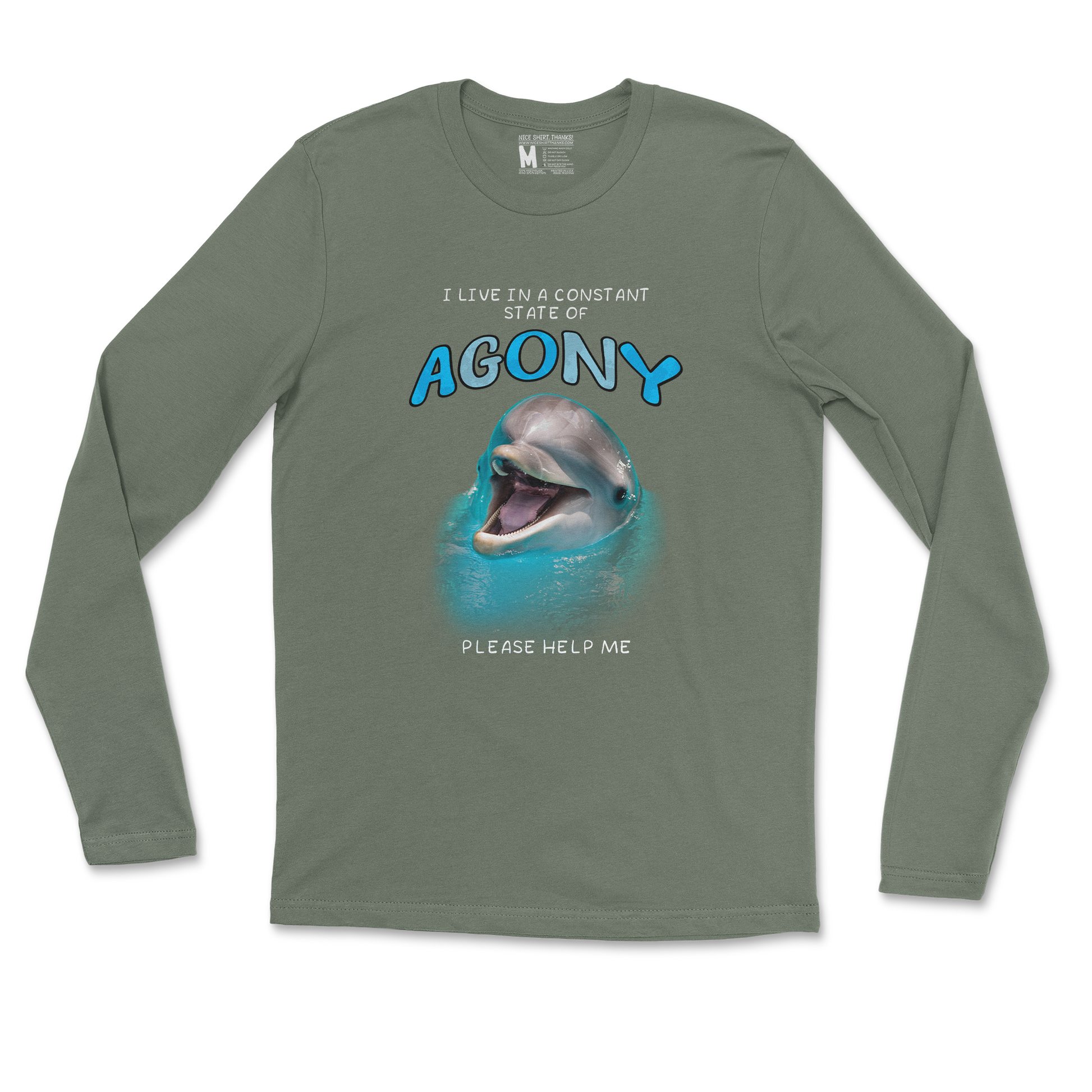 Gildan SoftStyle Long Sleeve Agony Dolphin in Military Green
