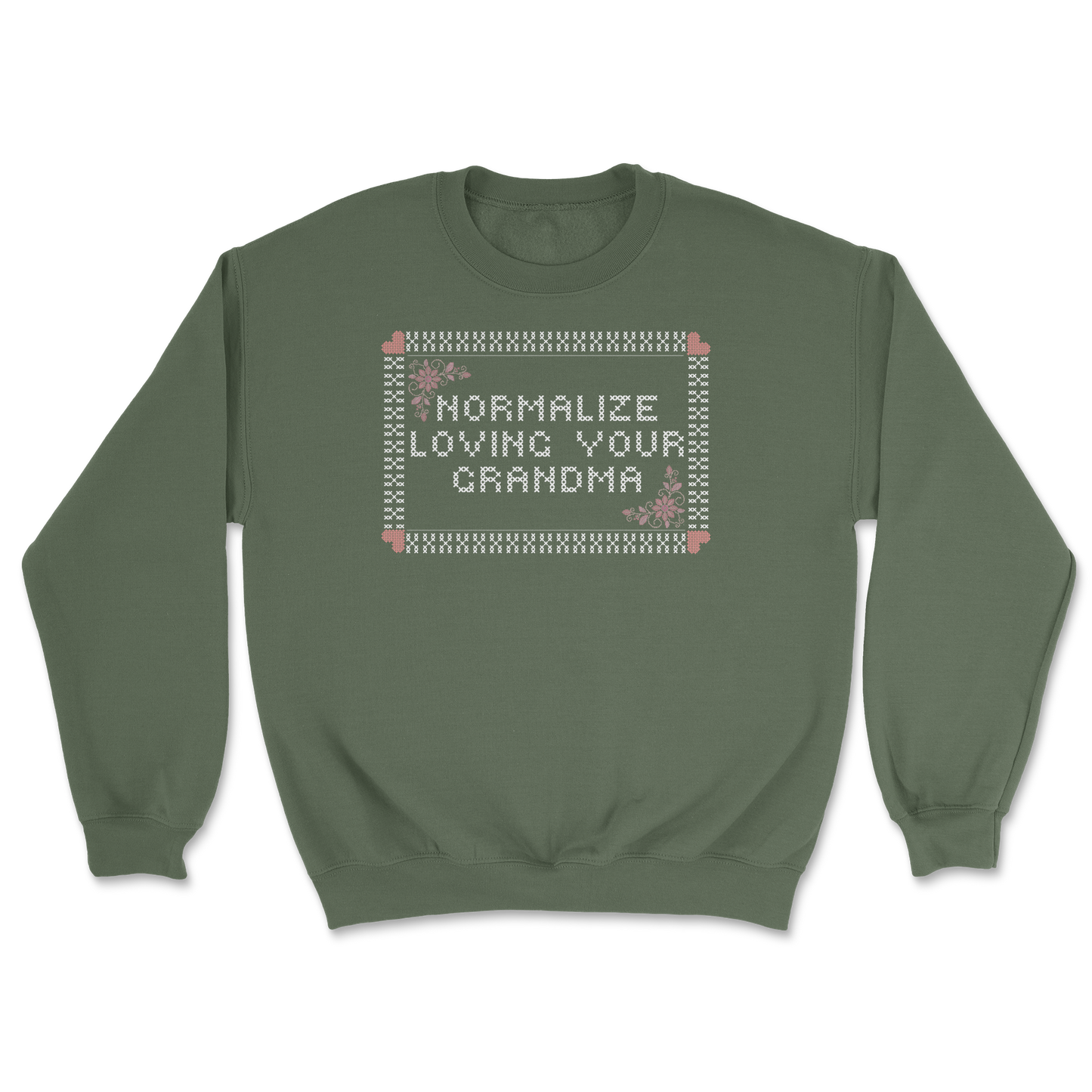 Heavy Blend Crew Neck Cross Stitch in Military Green
