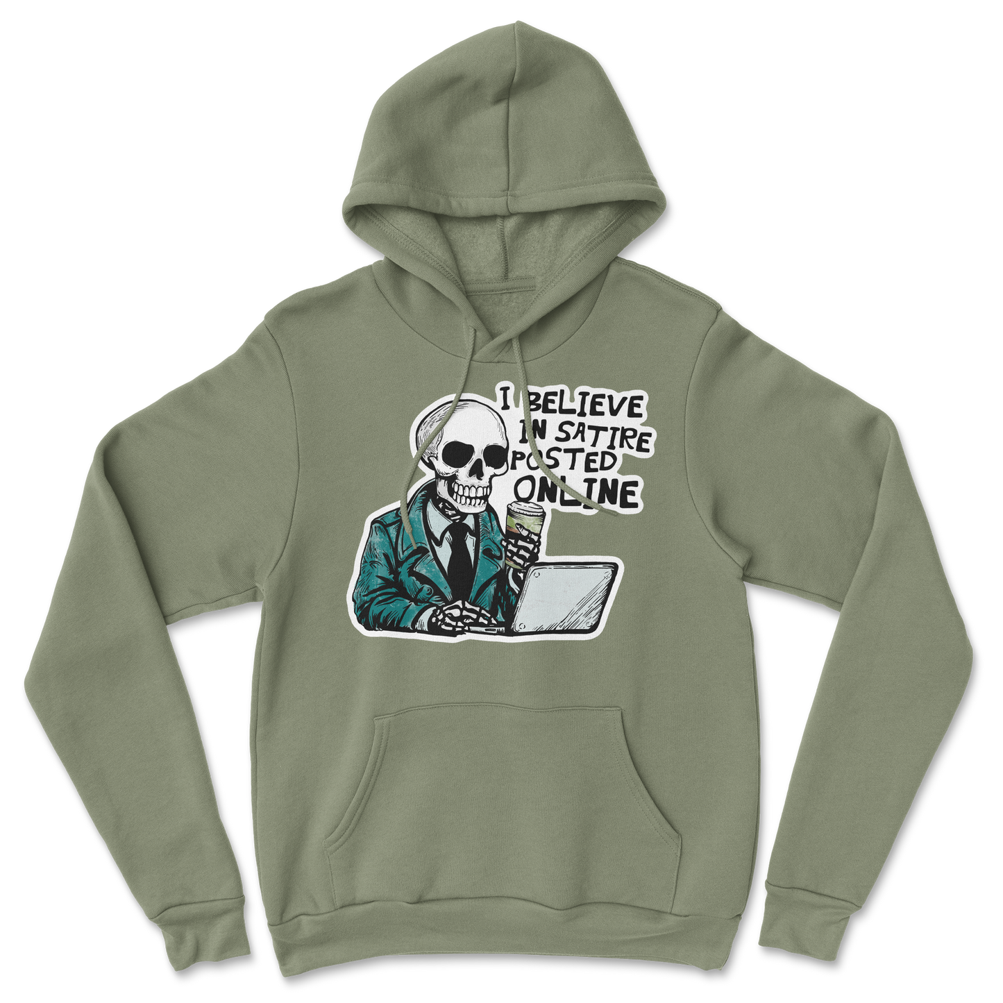 Heavy Blend Hoodie Believe in Satire in Military Green