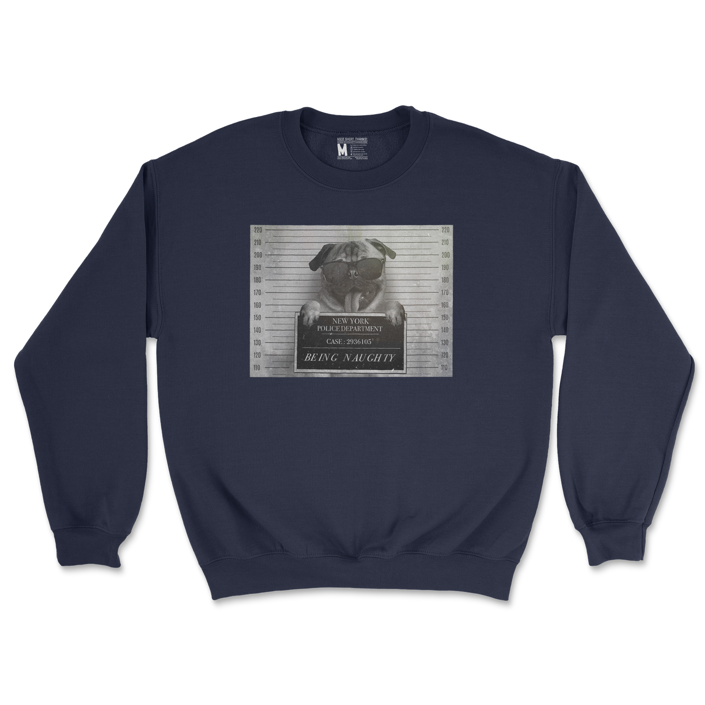 Gildan SoftStyle Crew Neck Naughty Pug in Navy