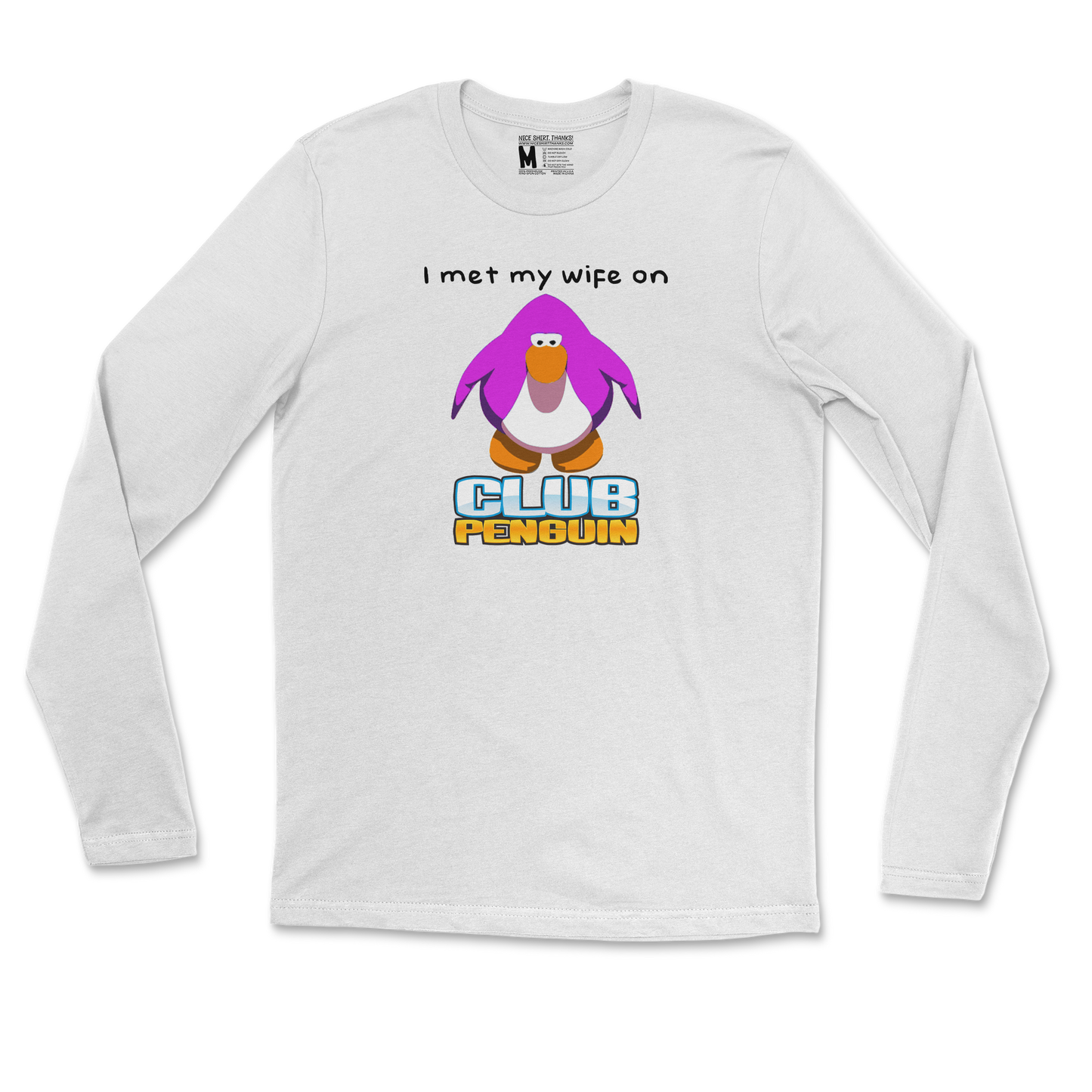 Gildan SoftStyle Long Sleeve Club Penguin Wife  in White