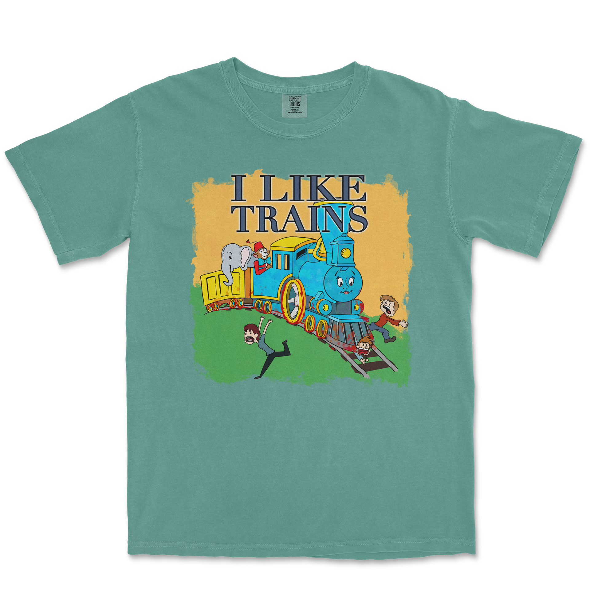 Comfort Colors T-Shirt I Like Trains in Light Green