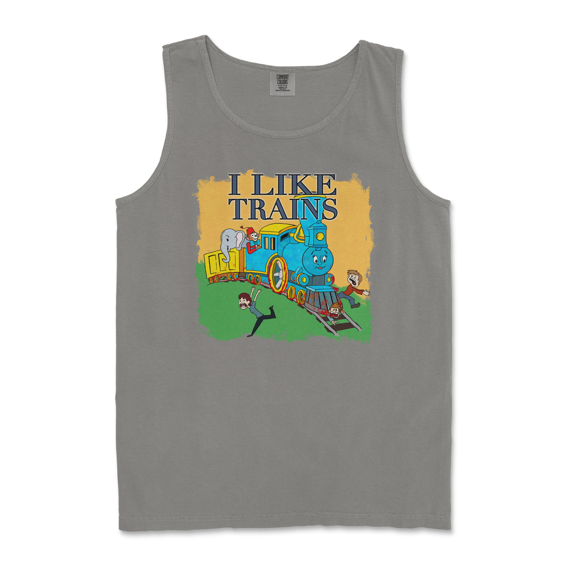 Comfort Colors Tank Top I Like Trains in Grey
