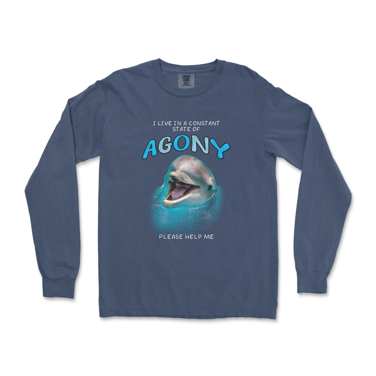 Comfort Colors Long Sleeve Agony Dolphin in Midnight