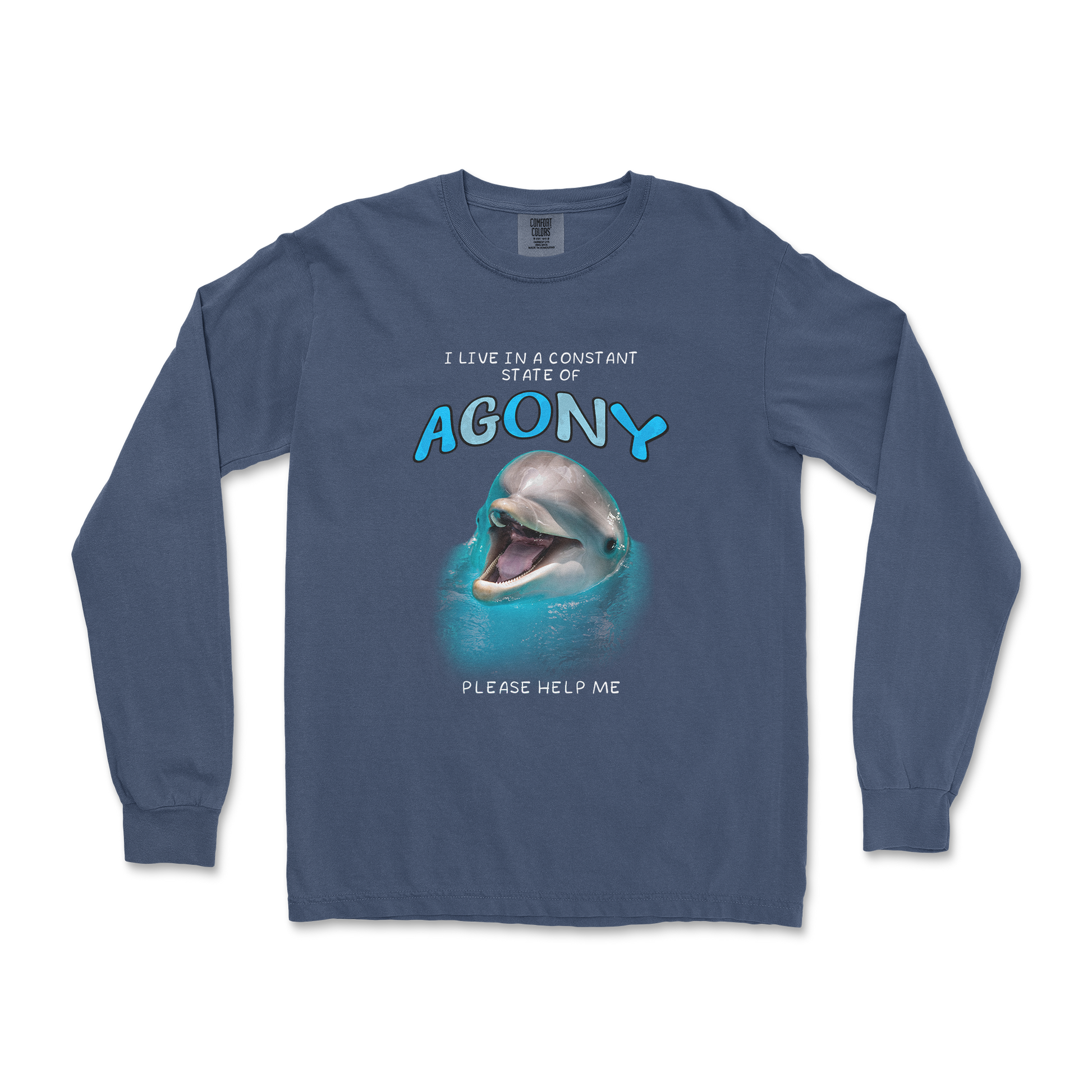 Comfort Colors Long Sleeve Agony Dolphin in Midnight