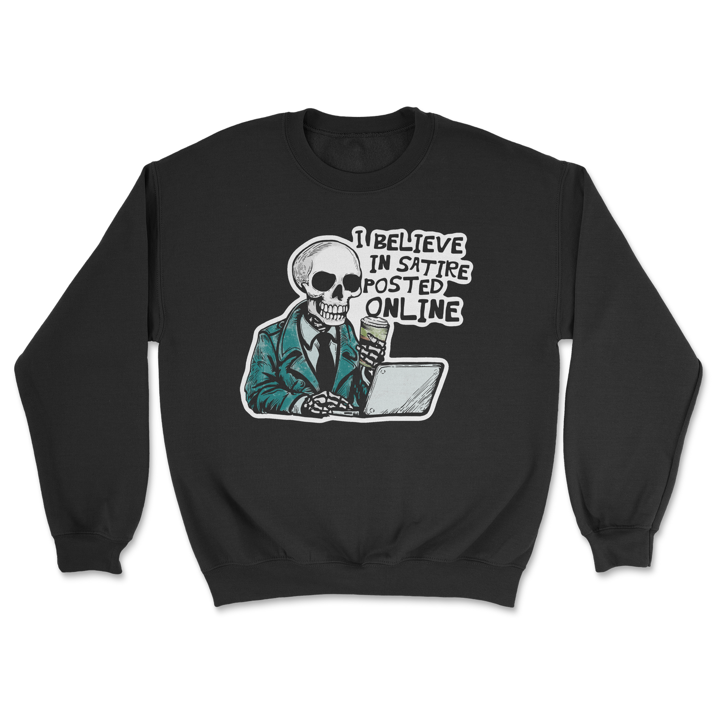 Heavy Blend Crew Neck Believe in Satire in Black