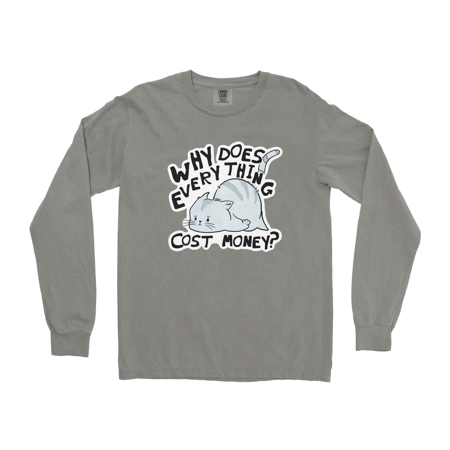 Comfort Colors Long Sleeve Broke Cat in Grey