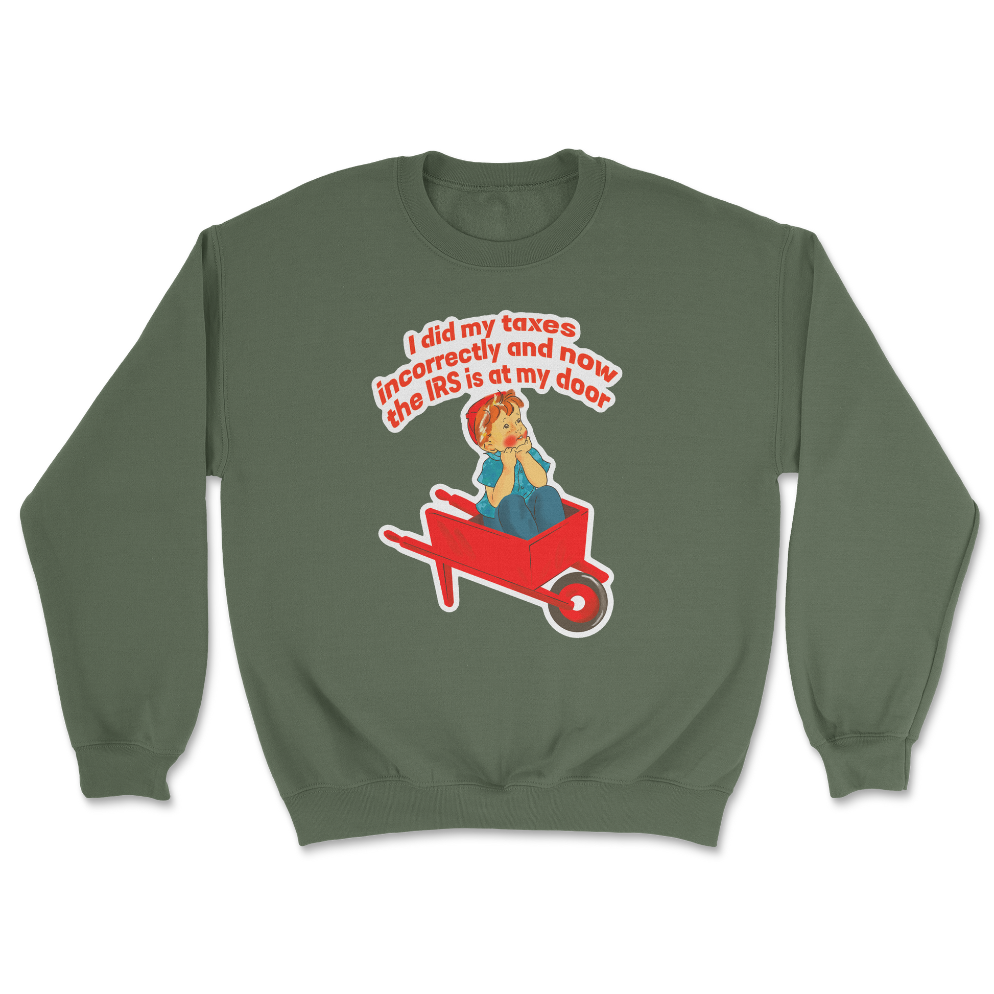 Heavy Blend Crew Neck Here Comes the IRS in Military Green