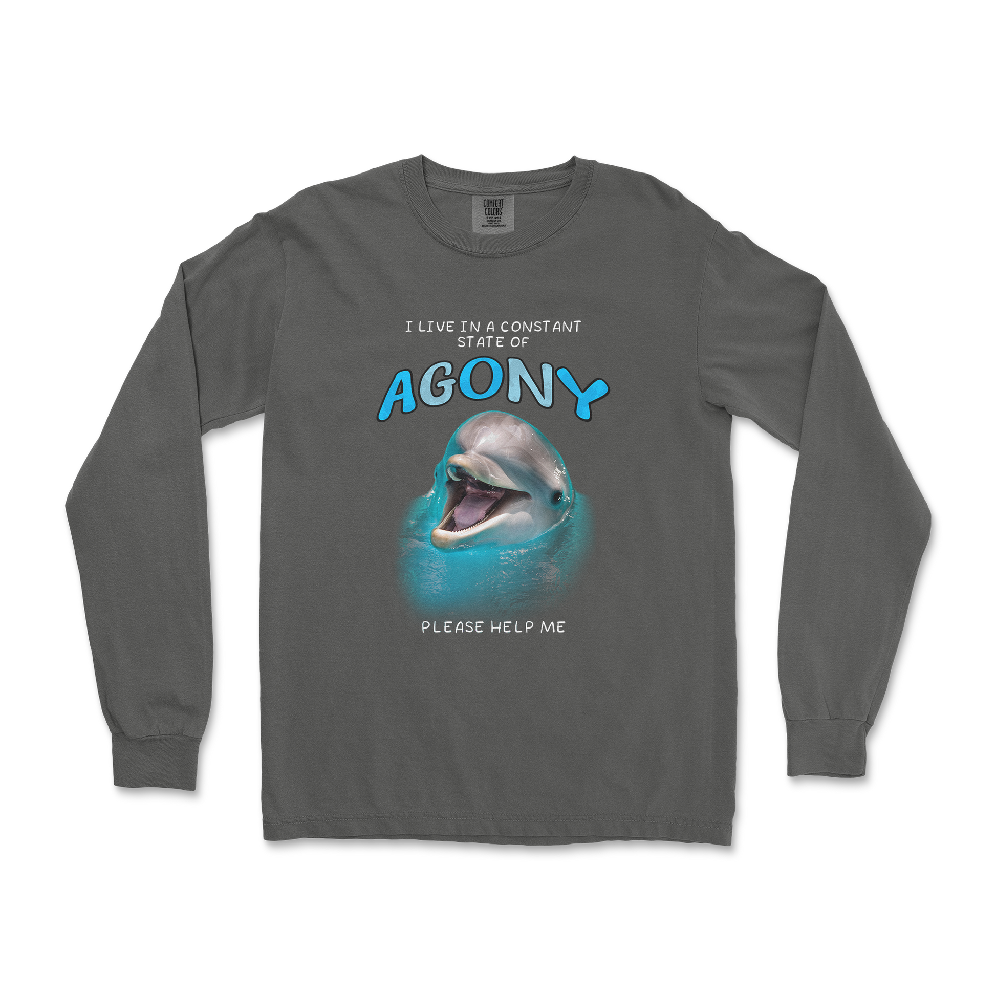 Comfort Colors Long Sleeve Agony Dolphin in Pepper