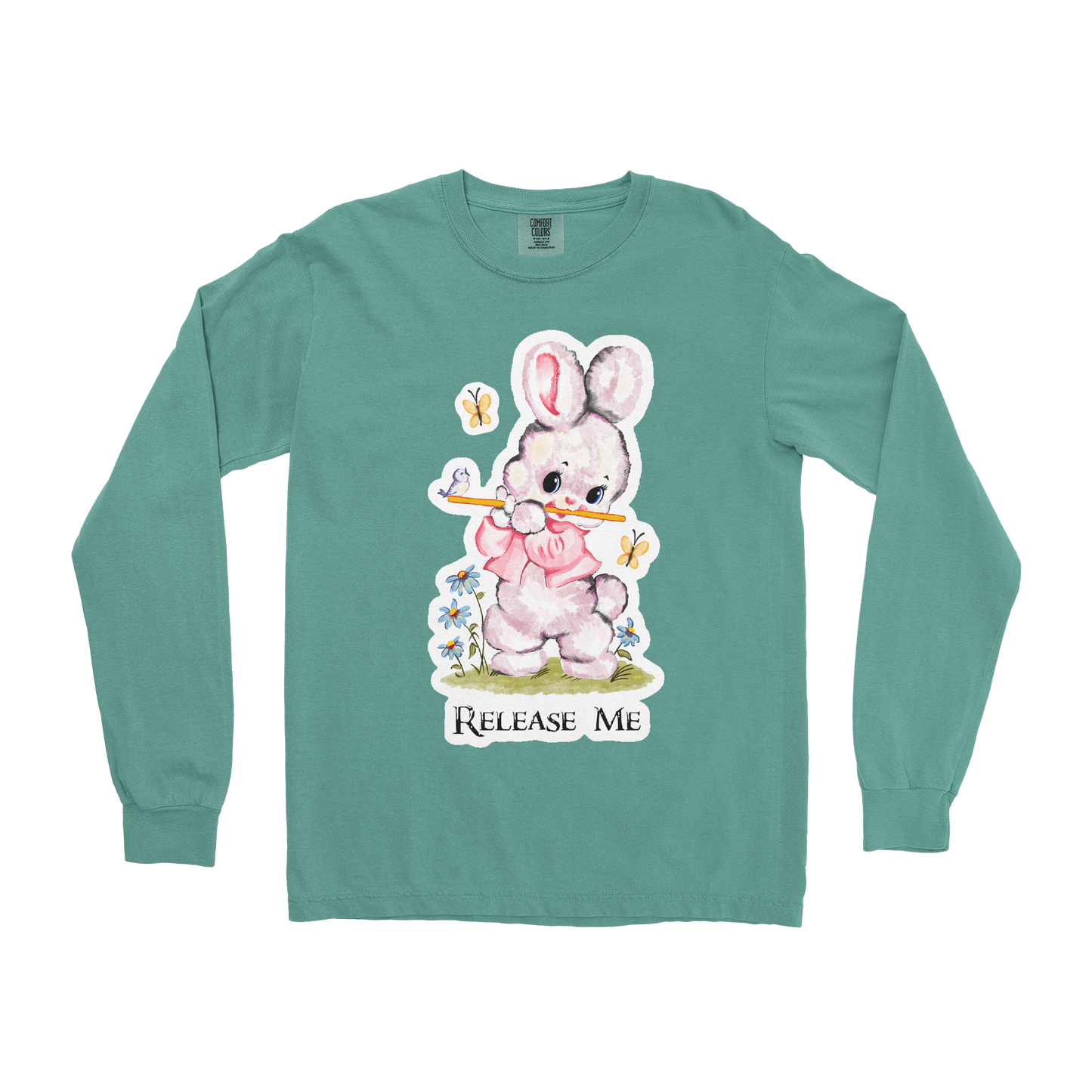 Comfort Colors Long Sleeve Cute Bunny in Light Green