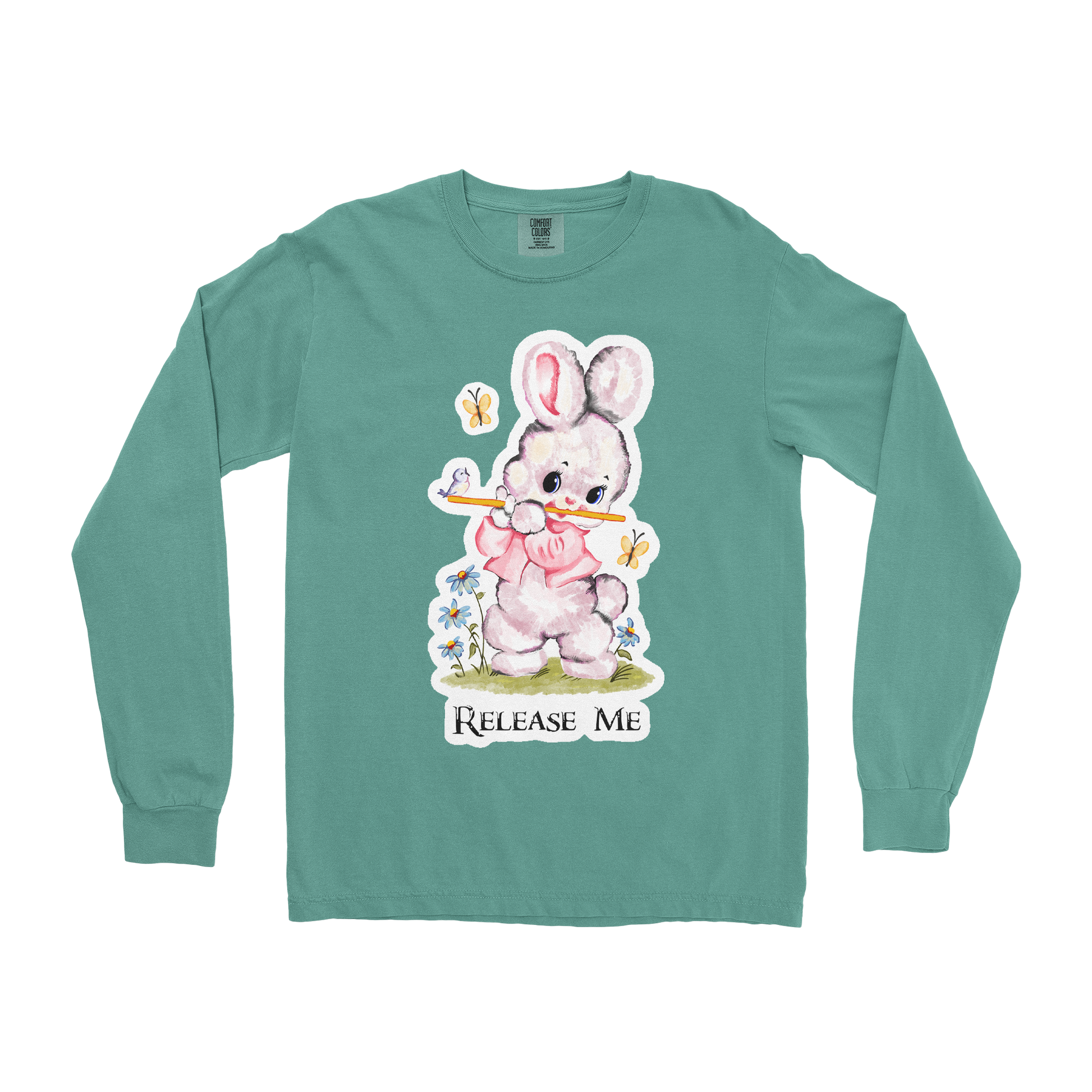 Comfort Colors Long Sleeve Cute Bunny in Light Green