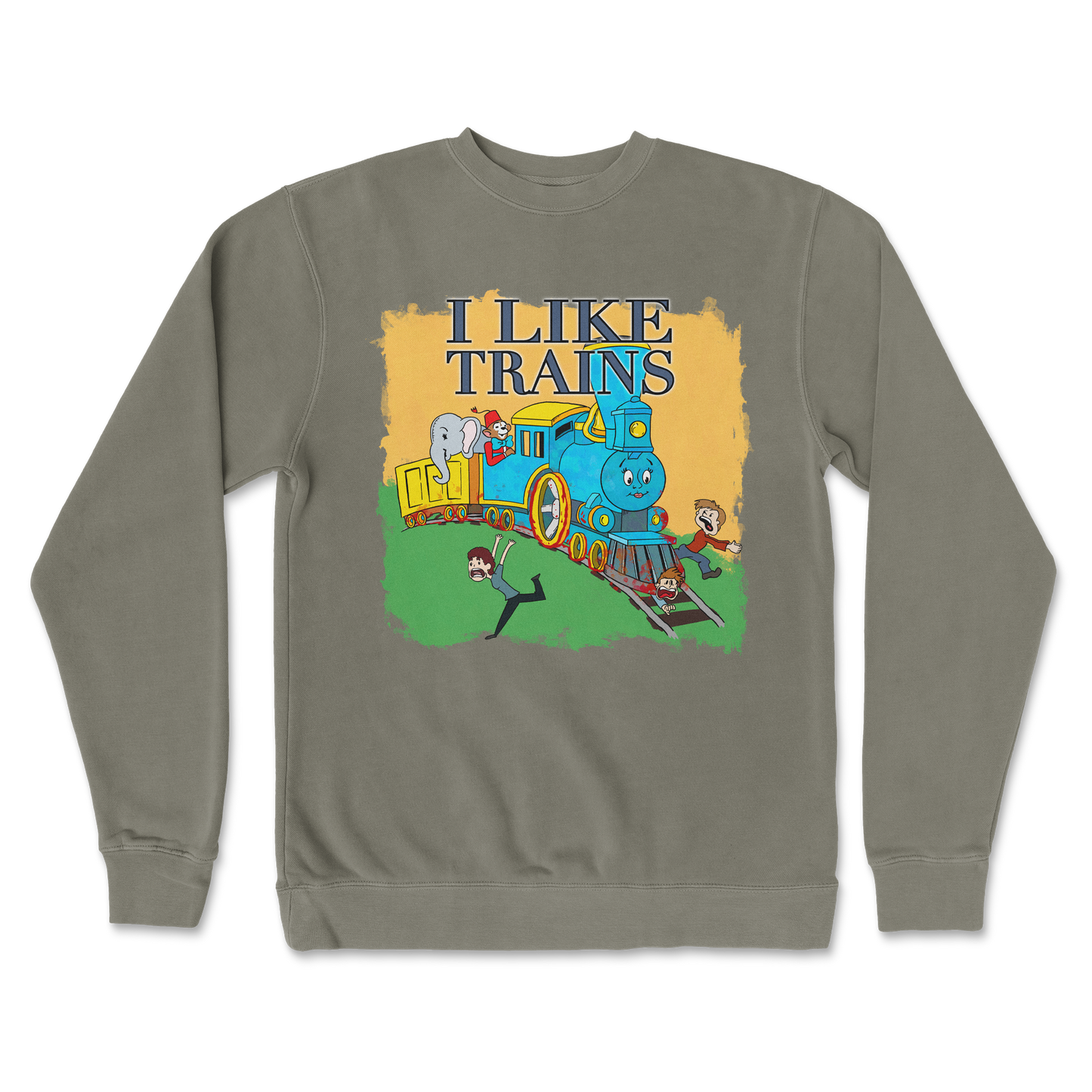 Independent Clothing Co. Crew Neck I Like Trains in Army