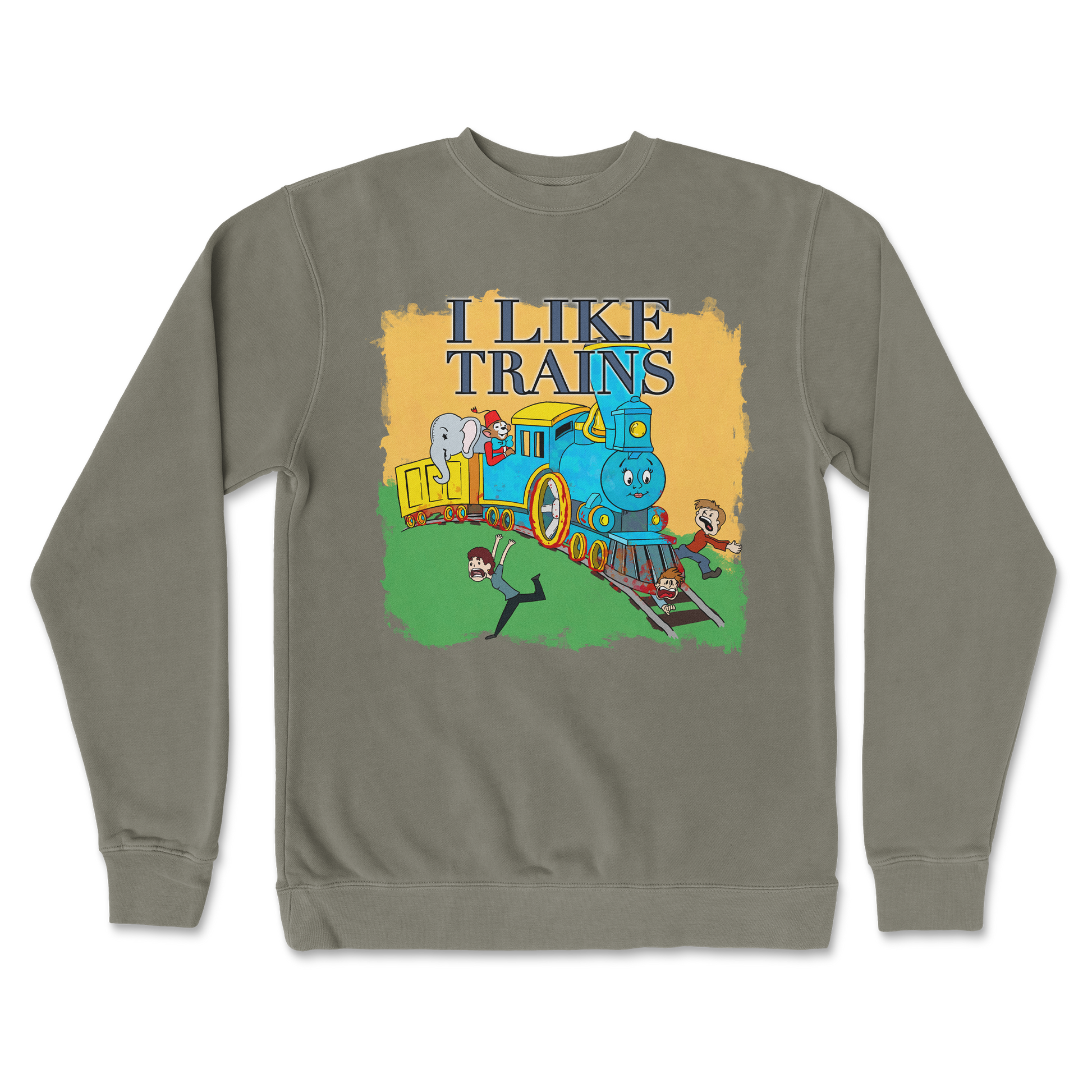 Independent Clothing Co. Crew Neck I Like Trains in Army