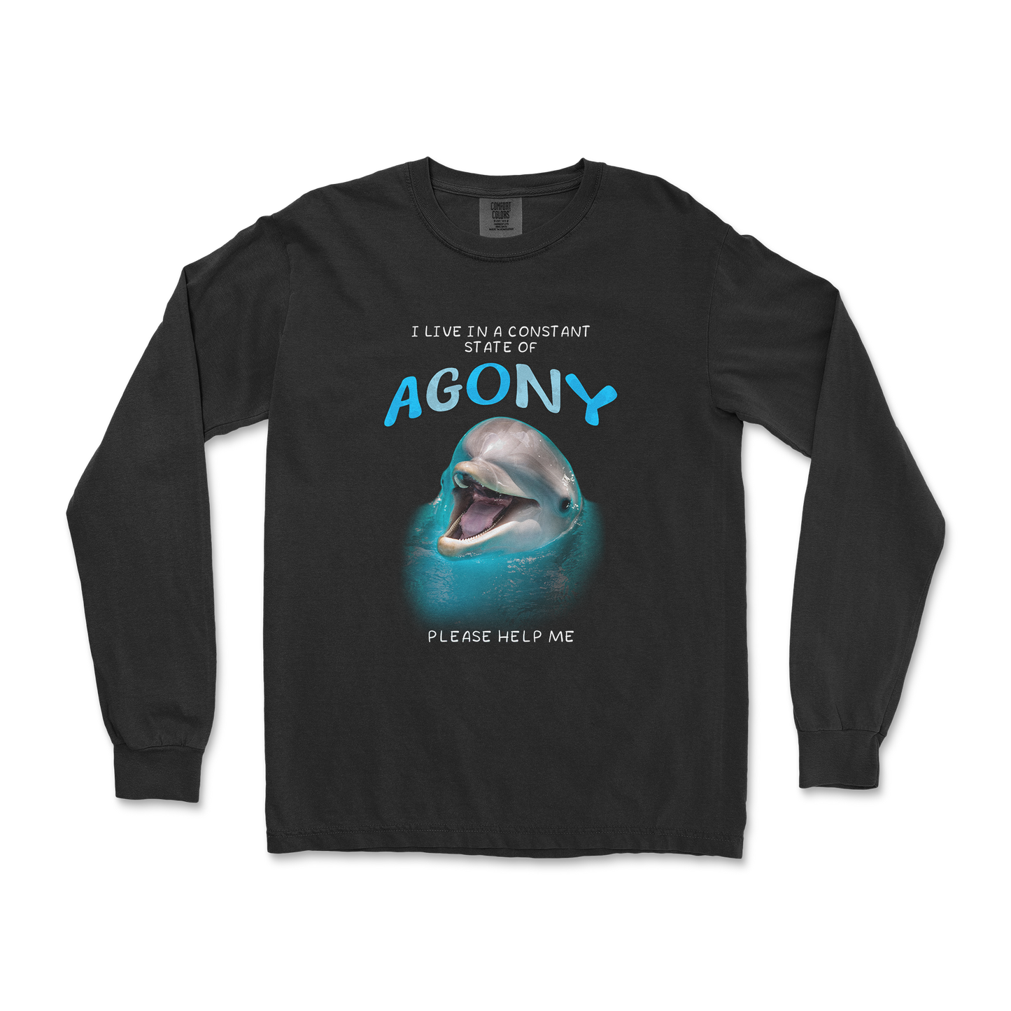 Comfort Colors Long Sleeve Agony Dolphin in Black