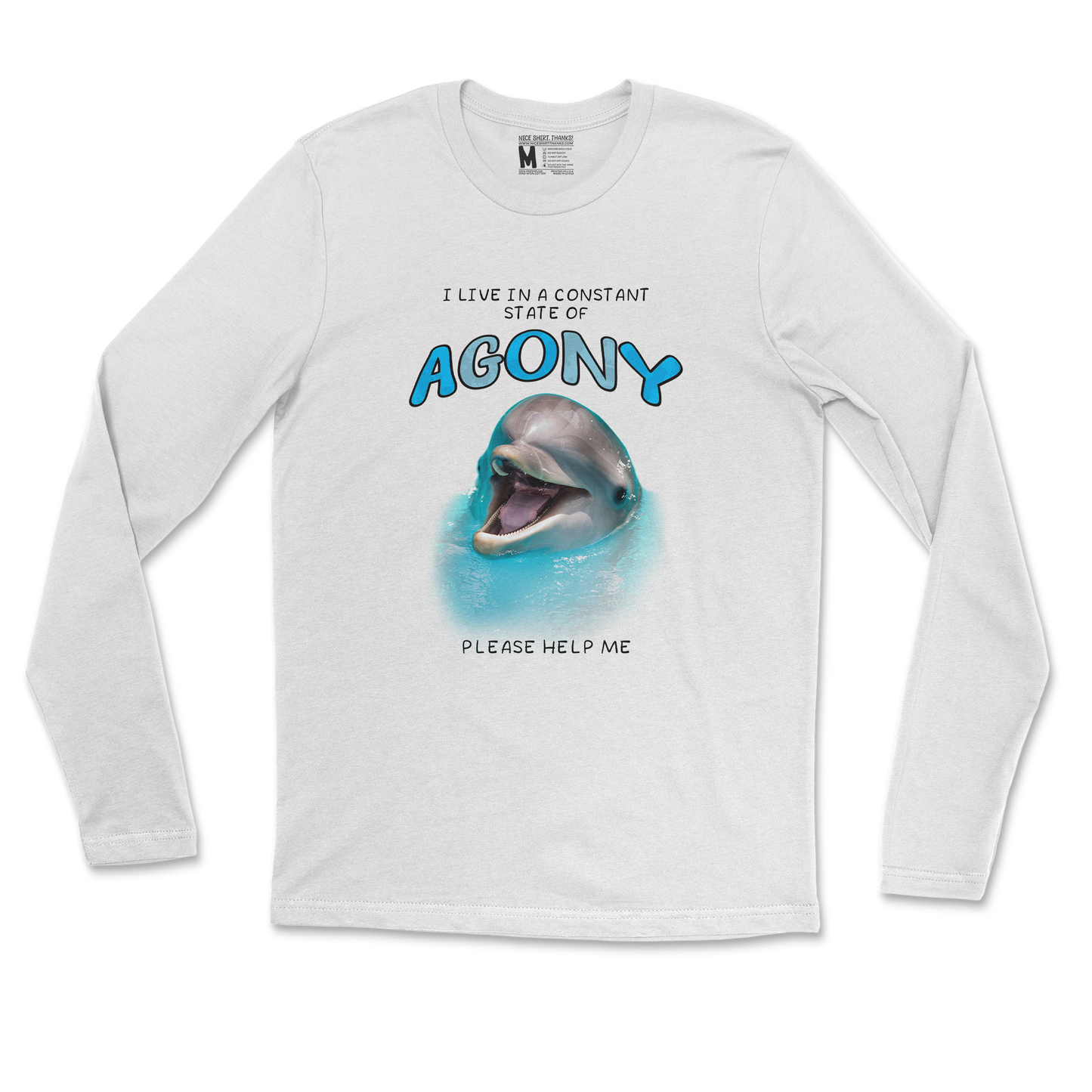 Gildan SoftStyle Long Sleeve Agony Dolphin in White