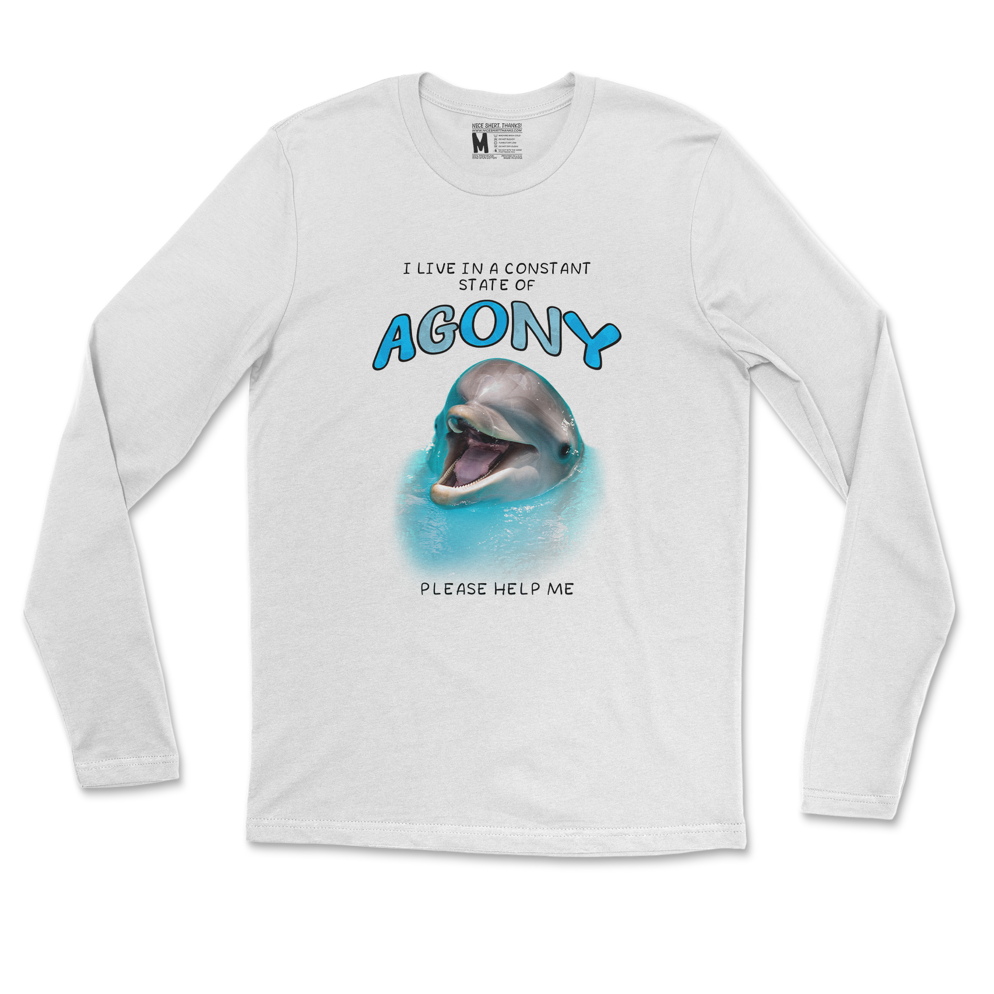 Gildan SoftStyle Long Sleeve Agony Dolphin in White