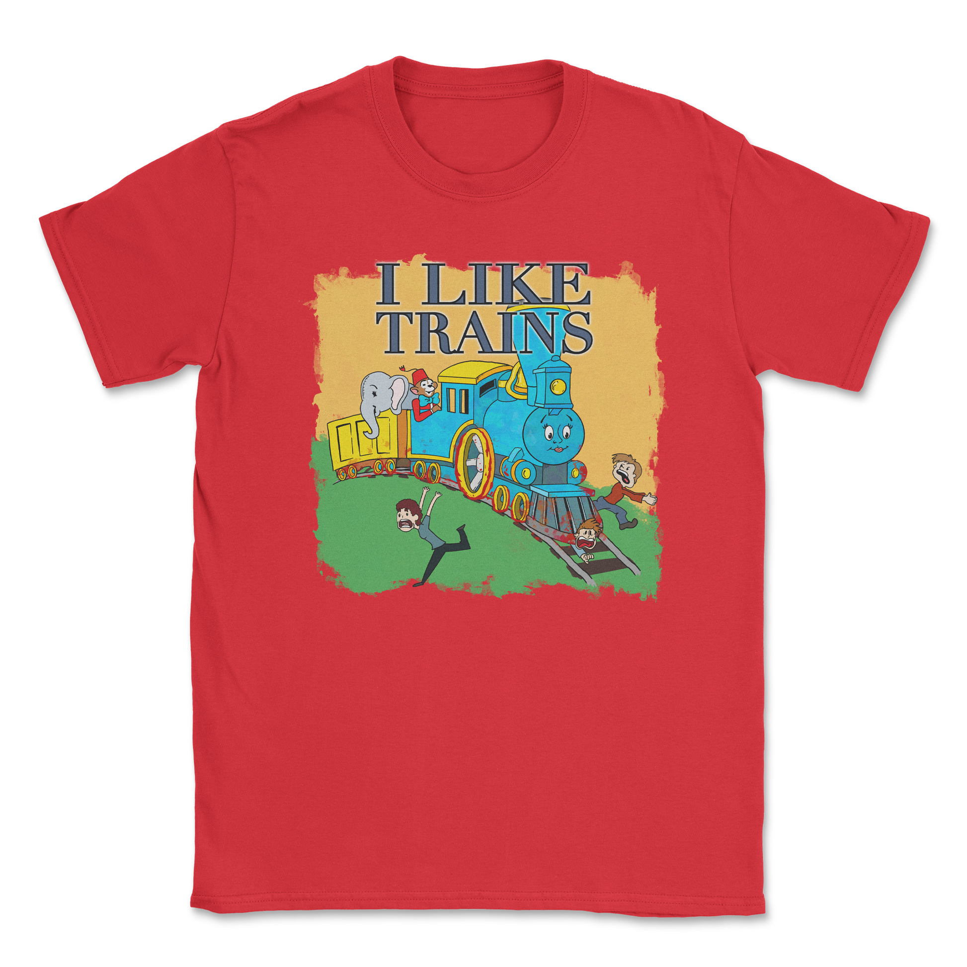 Heavy Blend T-Shirt I Like Trains in Red