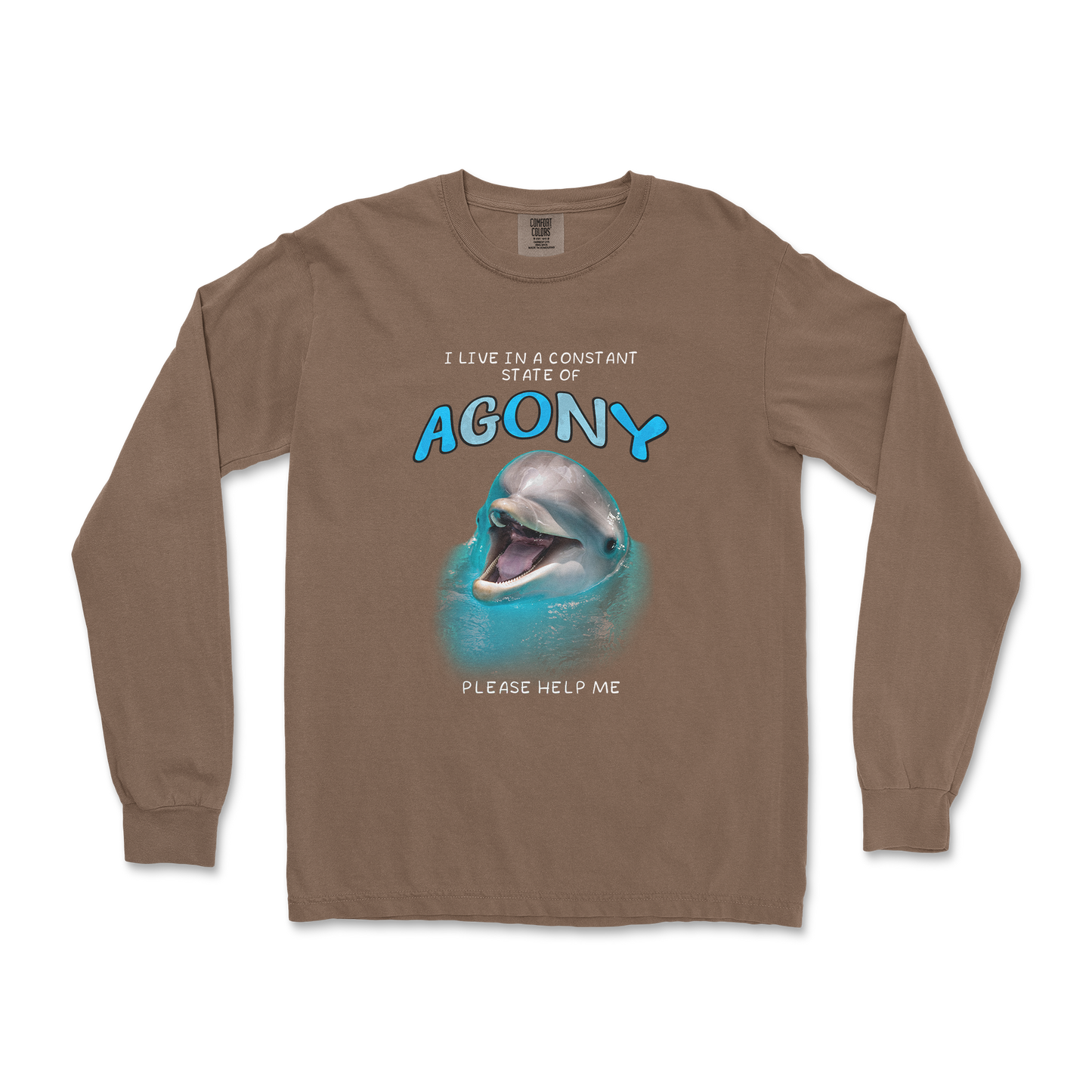 Comfort Colors Long Sleeve Agony Dolphin in Espresso