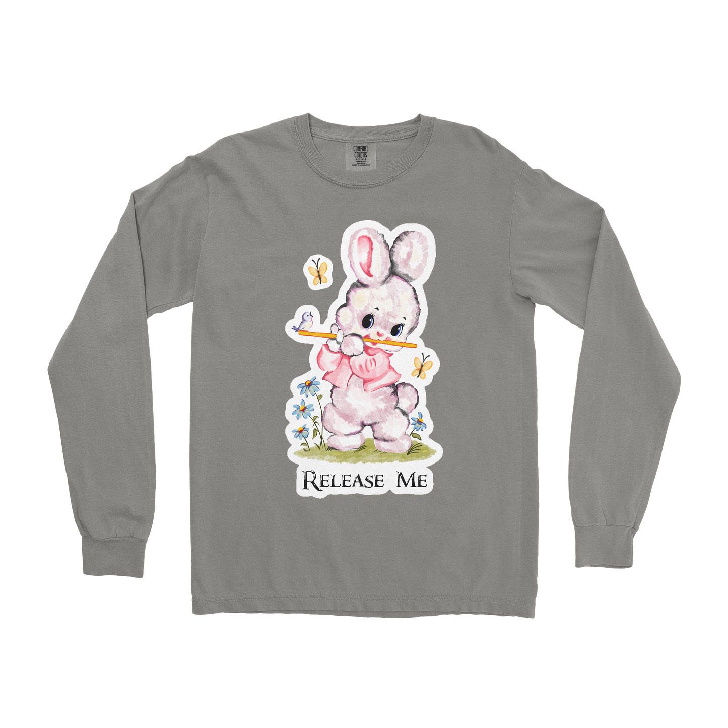 Comfort Colors Long Sleeve Cute Bunny in Grey