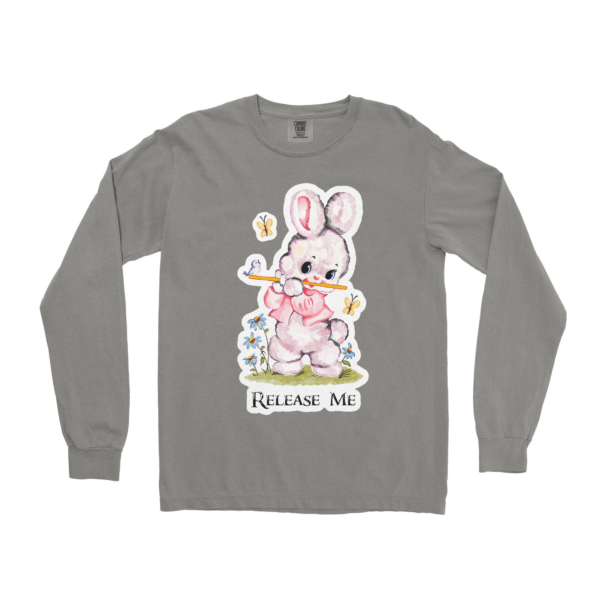 Comfort Colors Long Sleeve Cute Bunny in Grey