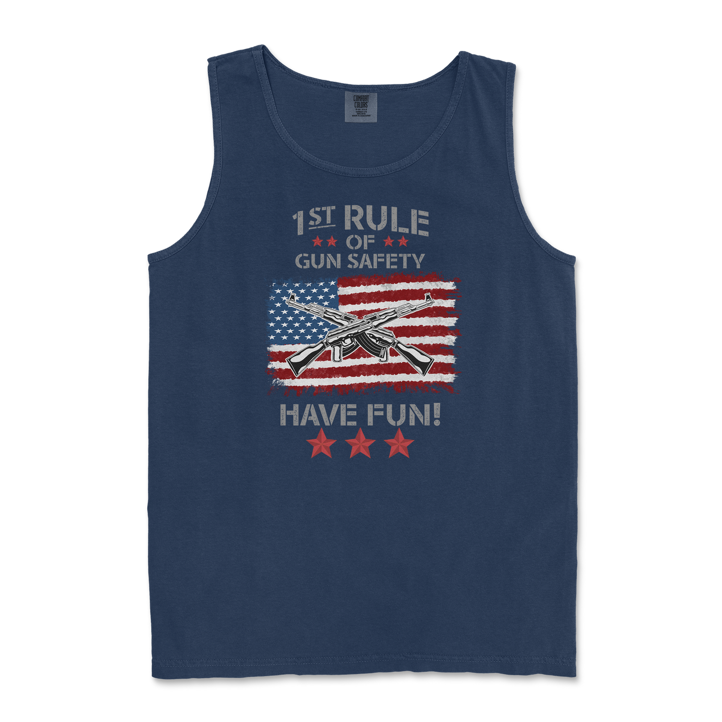 Comfort Colors Tank Top 1st Rule of Gun Safety in TrueNavy