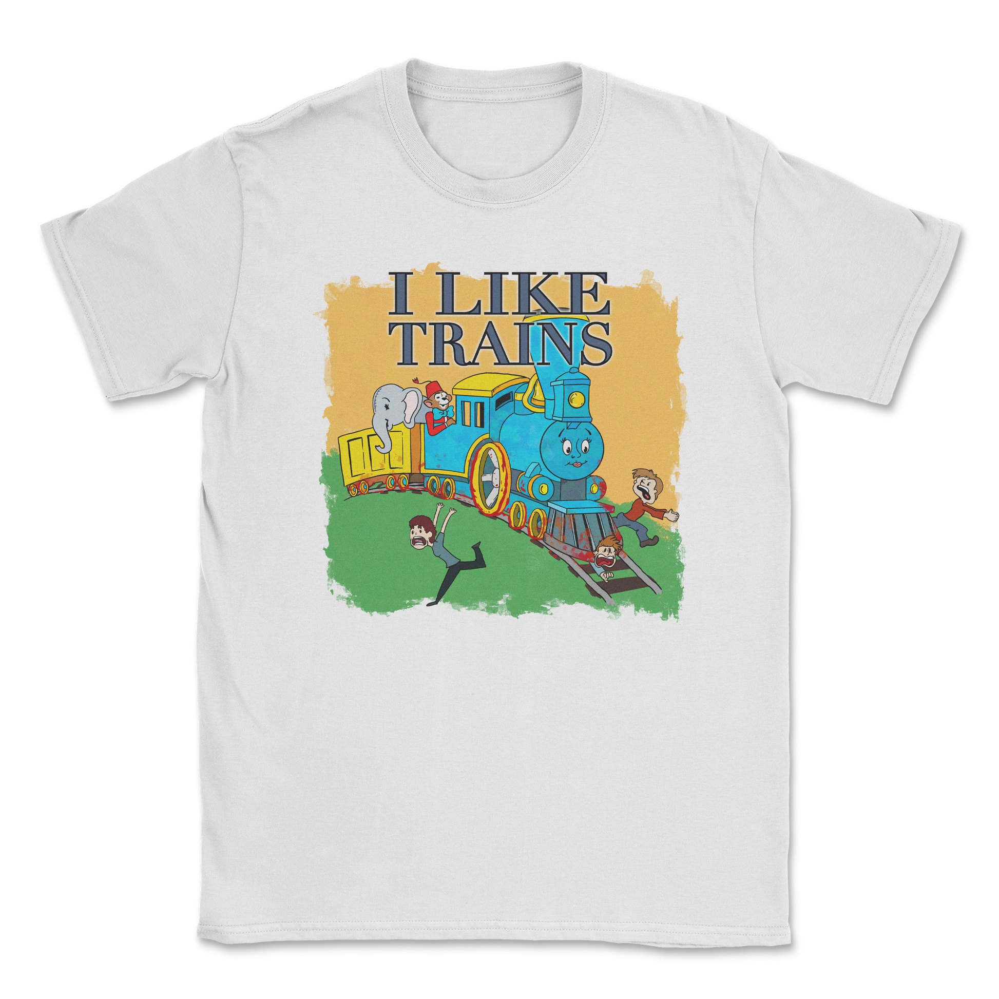 Heavy Blend T-Shirt I Like Trains in White