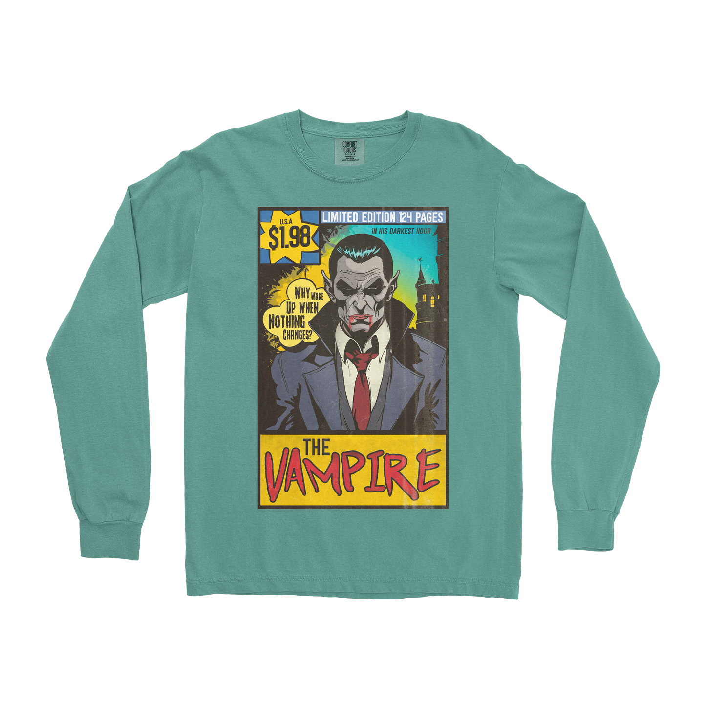 Comfort Colors Long Sleeve Sad Vampire in Light-Green