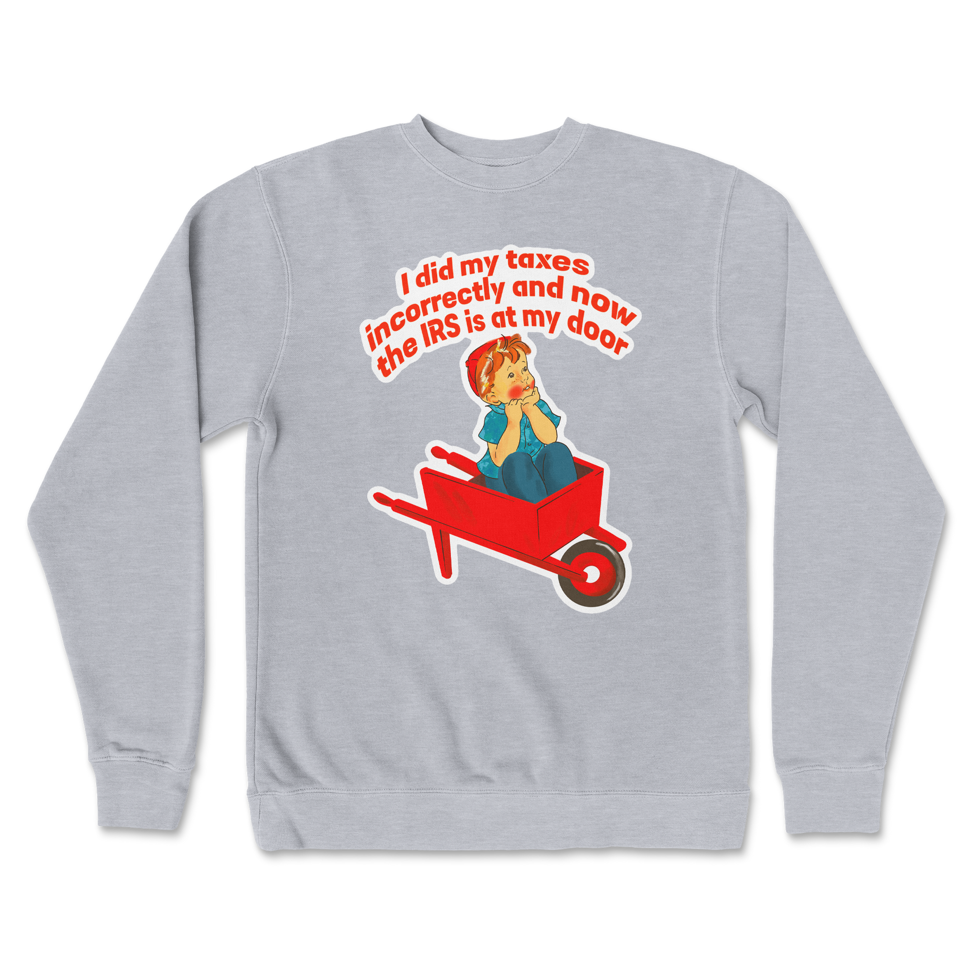 Independent Clothing Co. Crew Neck Here Comes the IRS in Grey Heather