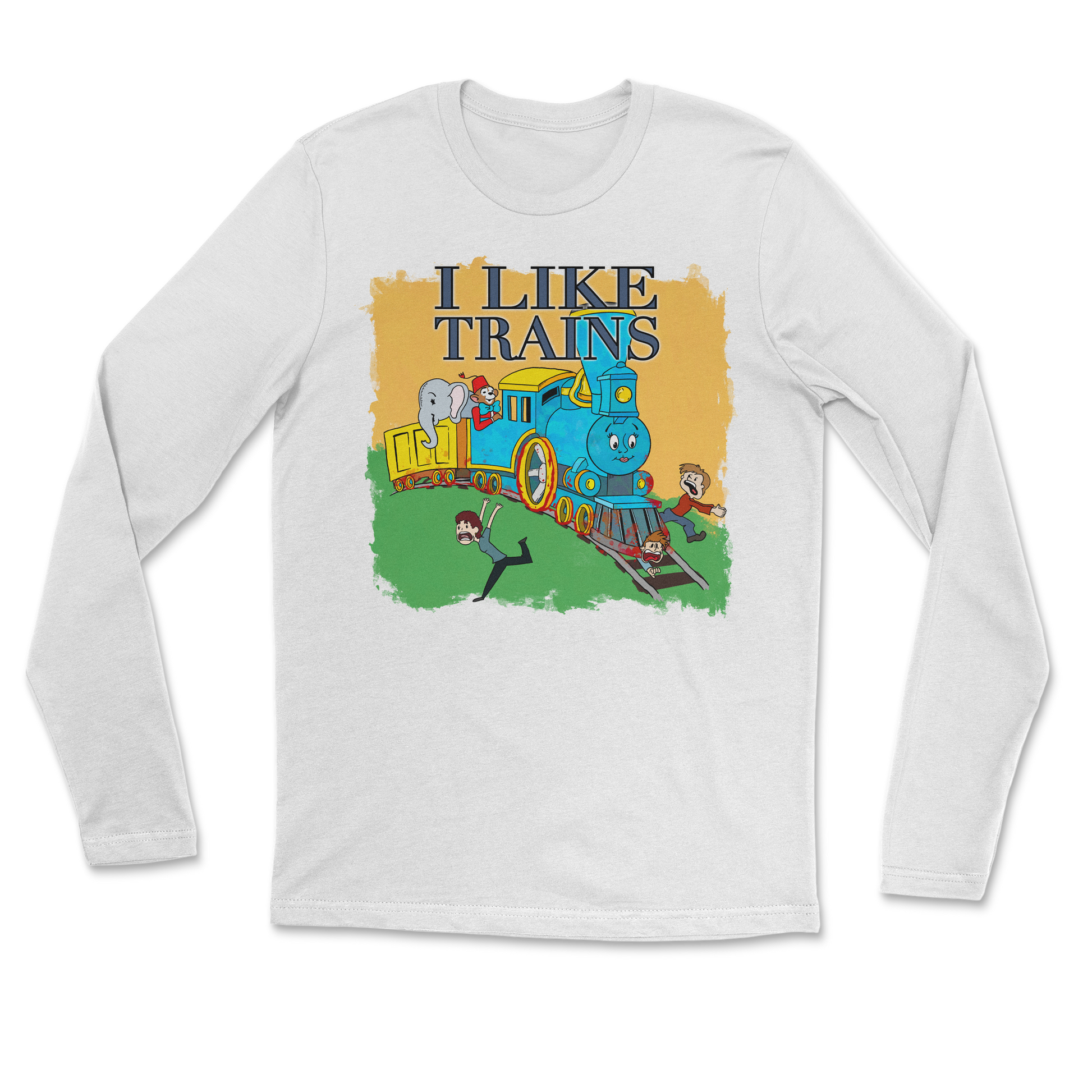 Heavy Blend Long Sleeve I Like Trains in White