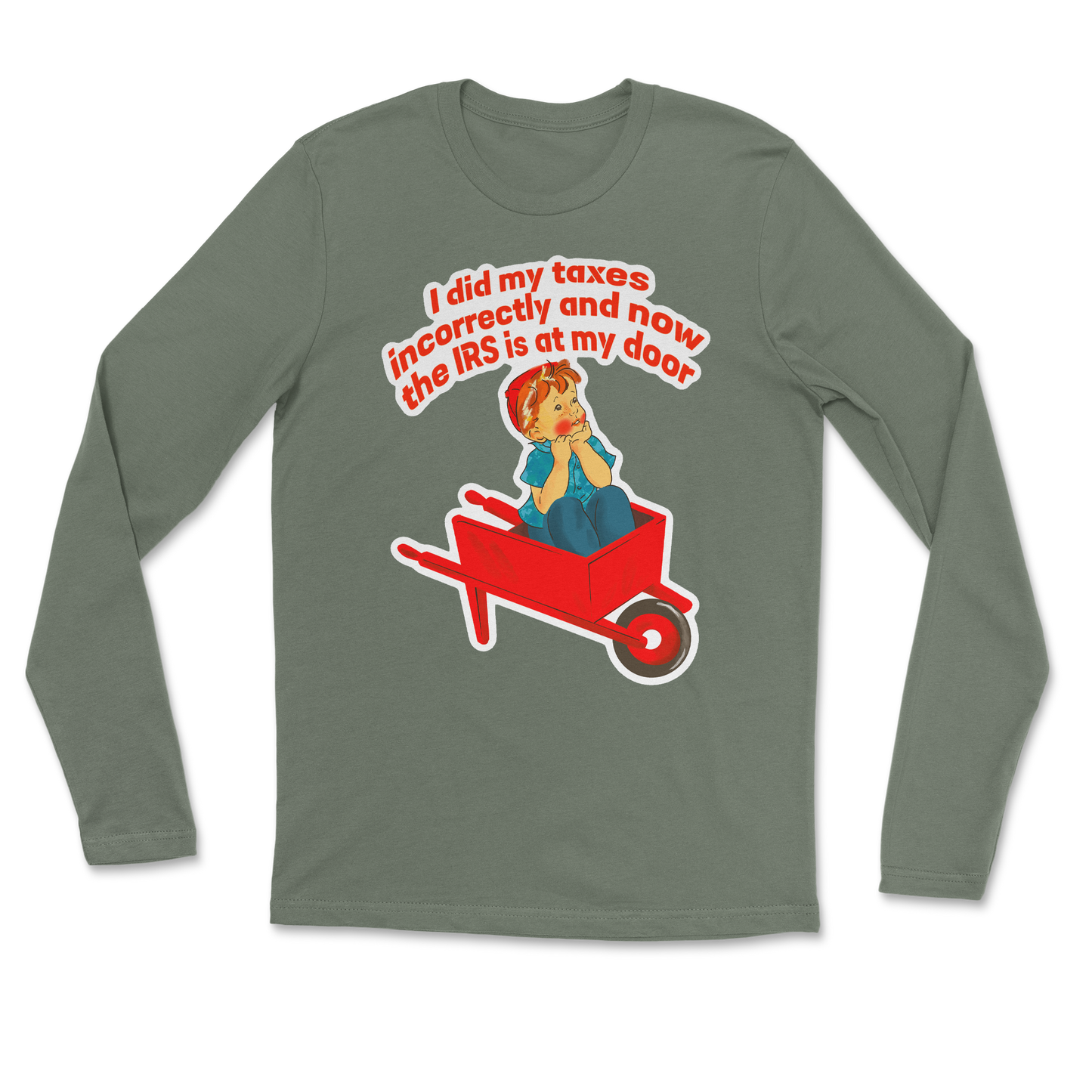 Heavy Blend Long Sleeve Here Comes the IRS in Military Green