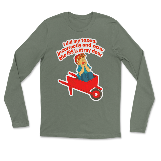Heavy Blend Long Sleeve Here Comes the IRS in Military Green